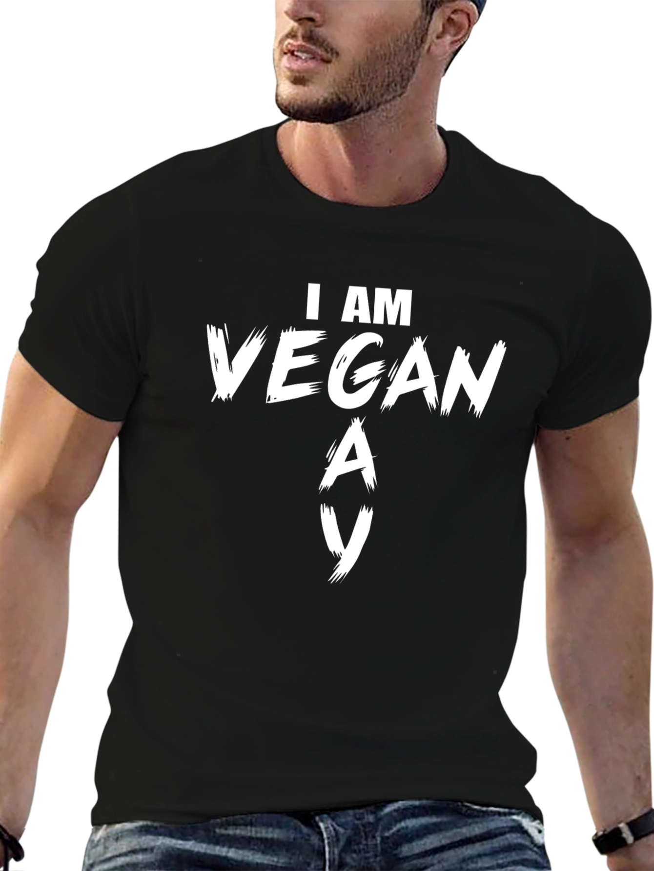 I Am Vegan T-Shirt Black Cotton