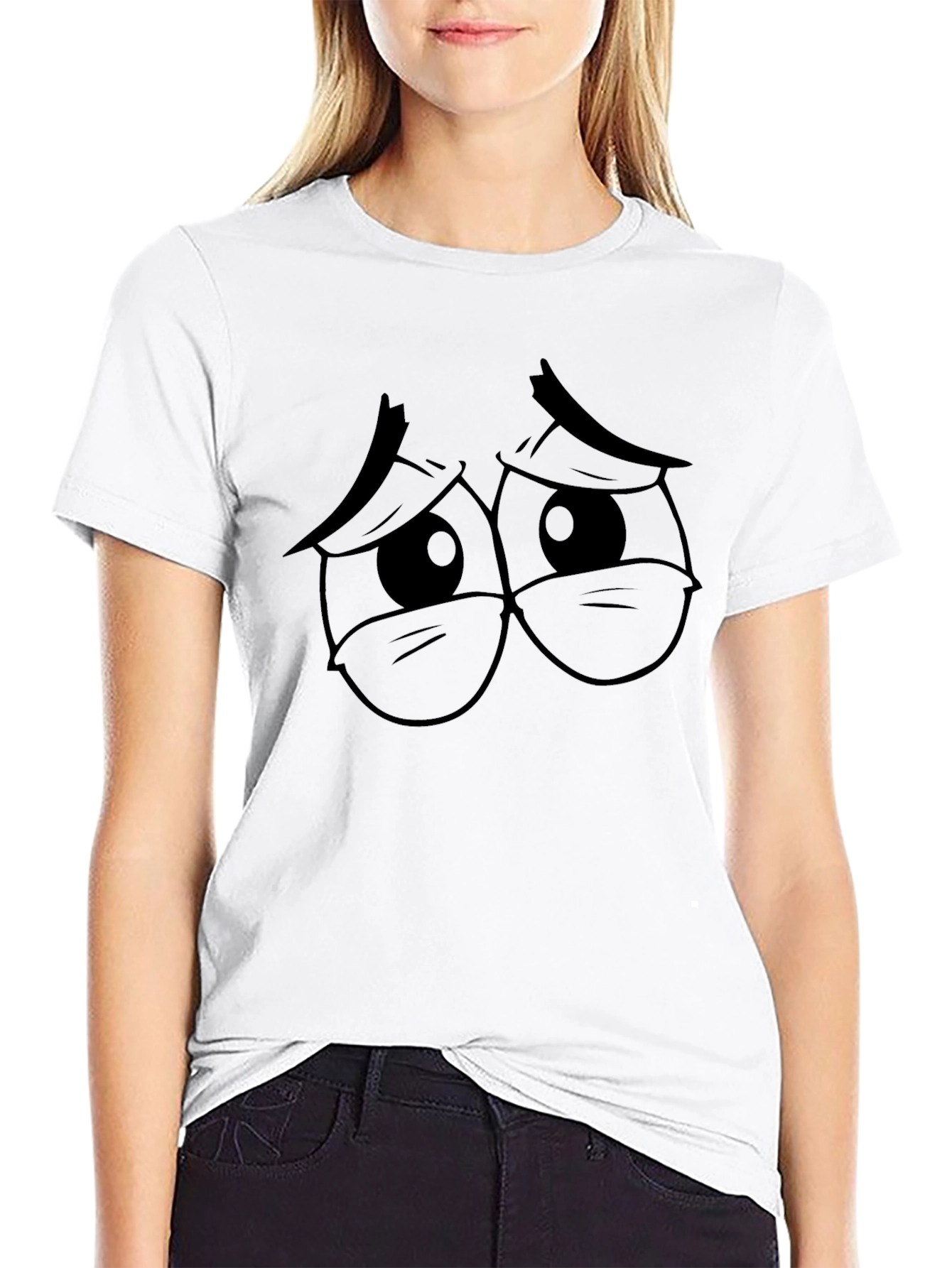 Sad Eyes Graphic Tee - Black Cotton T-Shirt
