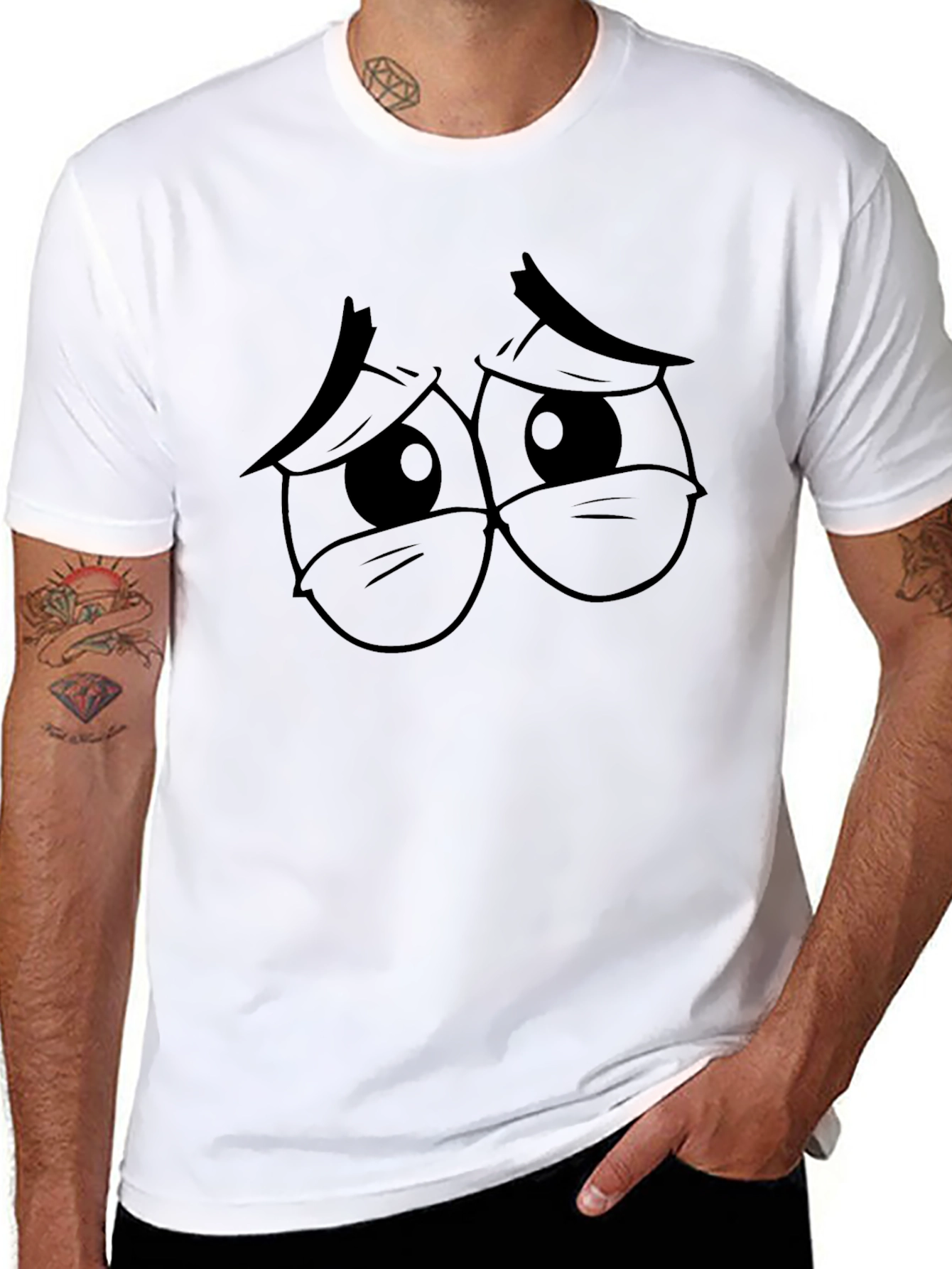Sad Eyes Graphic Tee - Black Cotton T-Shirt