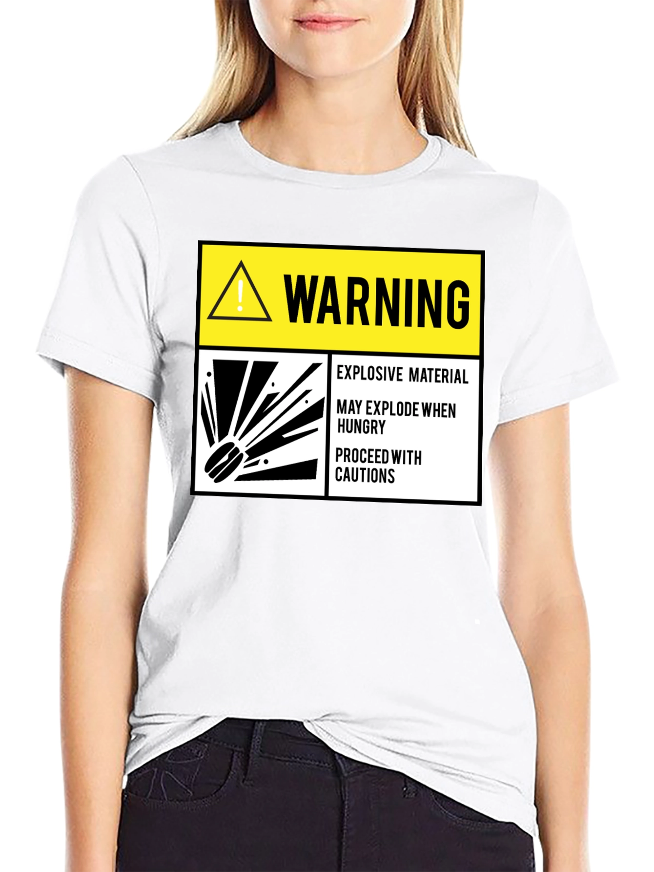 Warning Explosive Material T-Shirt Funny Hunger Tee