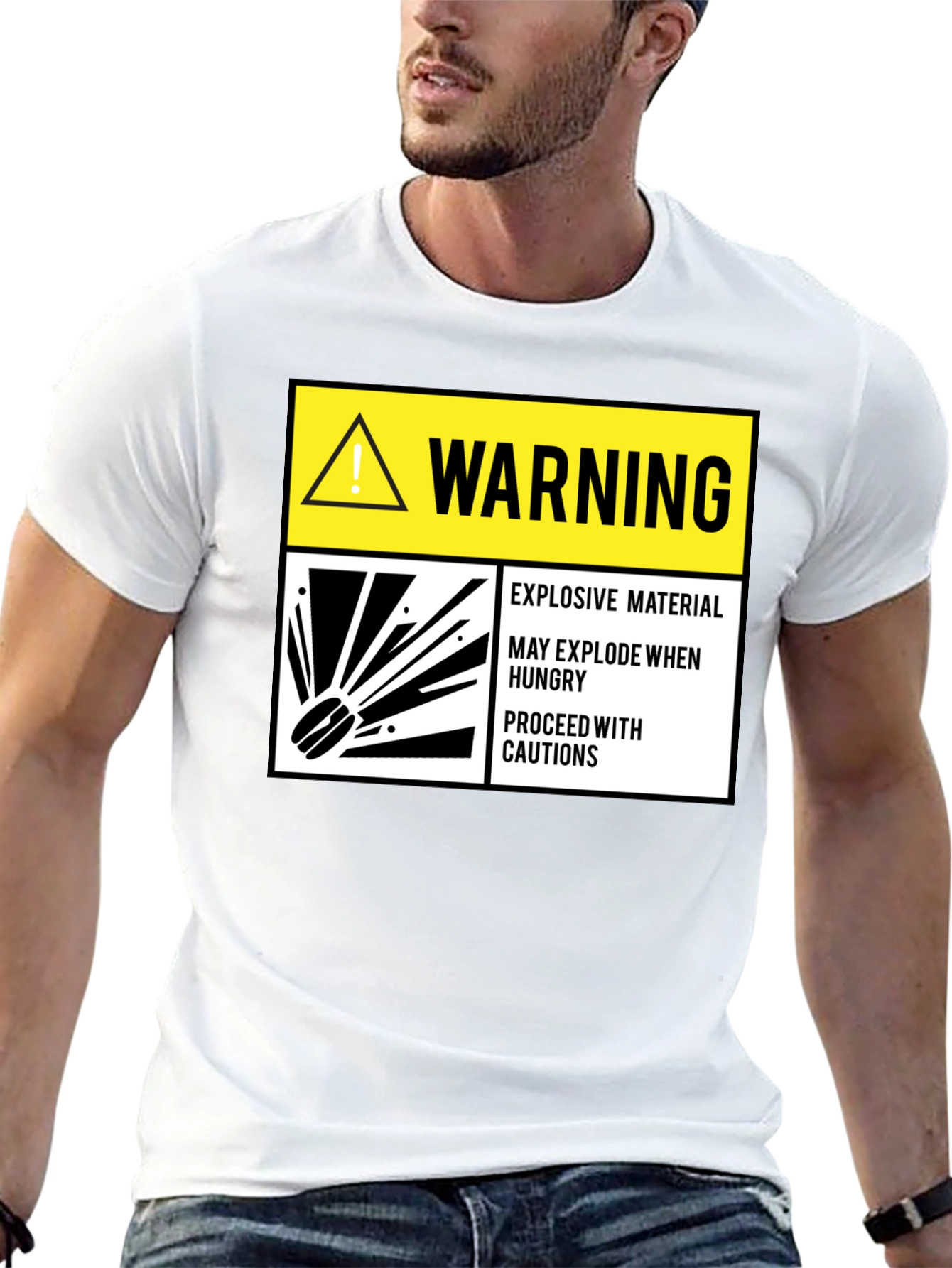 Warning Explosive Material T-Shirt Funny Hunger Tee