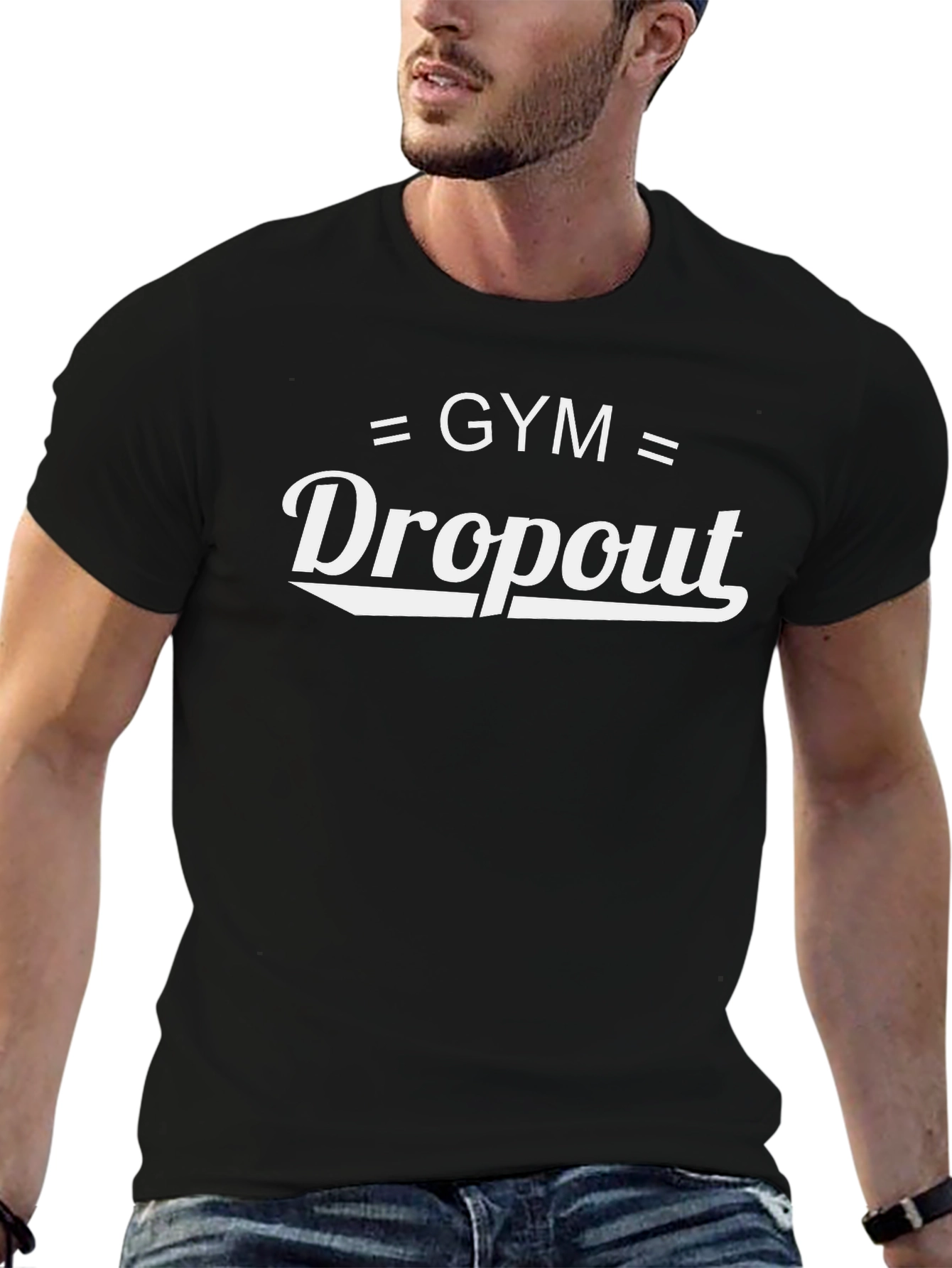 Gym Dropout Graphic Tee - Black Cotton Casual Shirt
