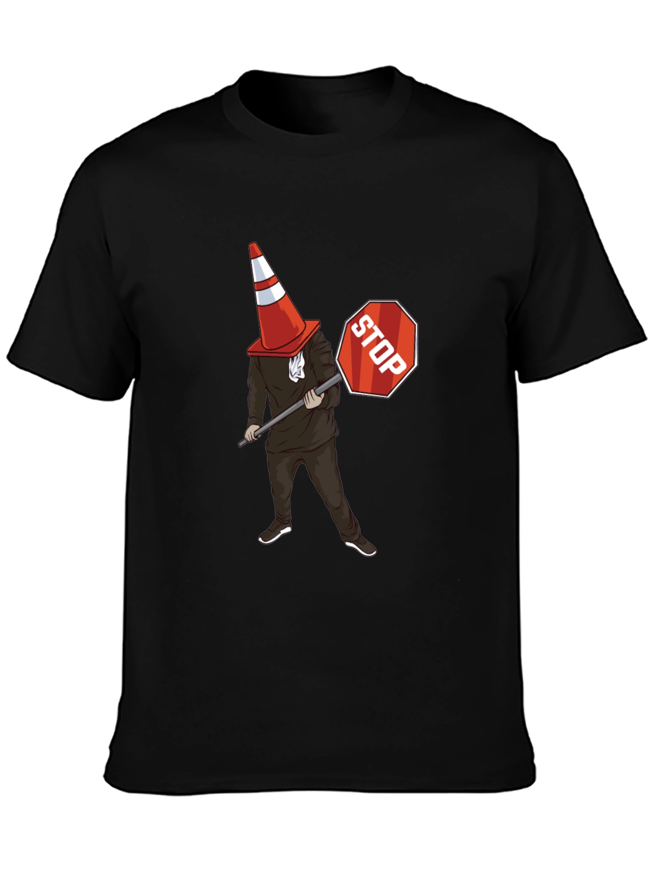 Traffic Cone Stop Sign Graphic T-Shirt