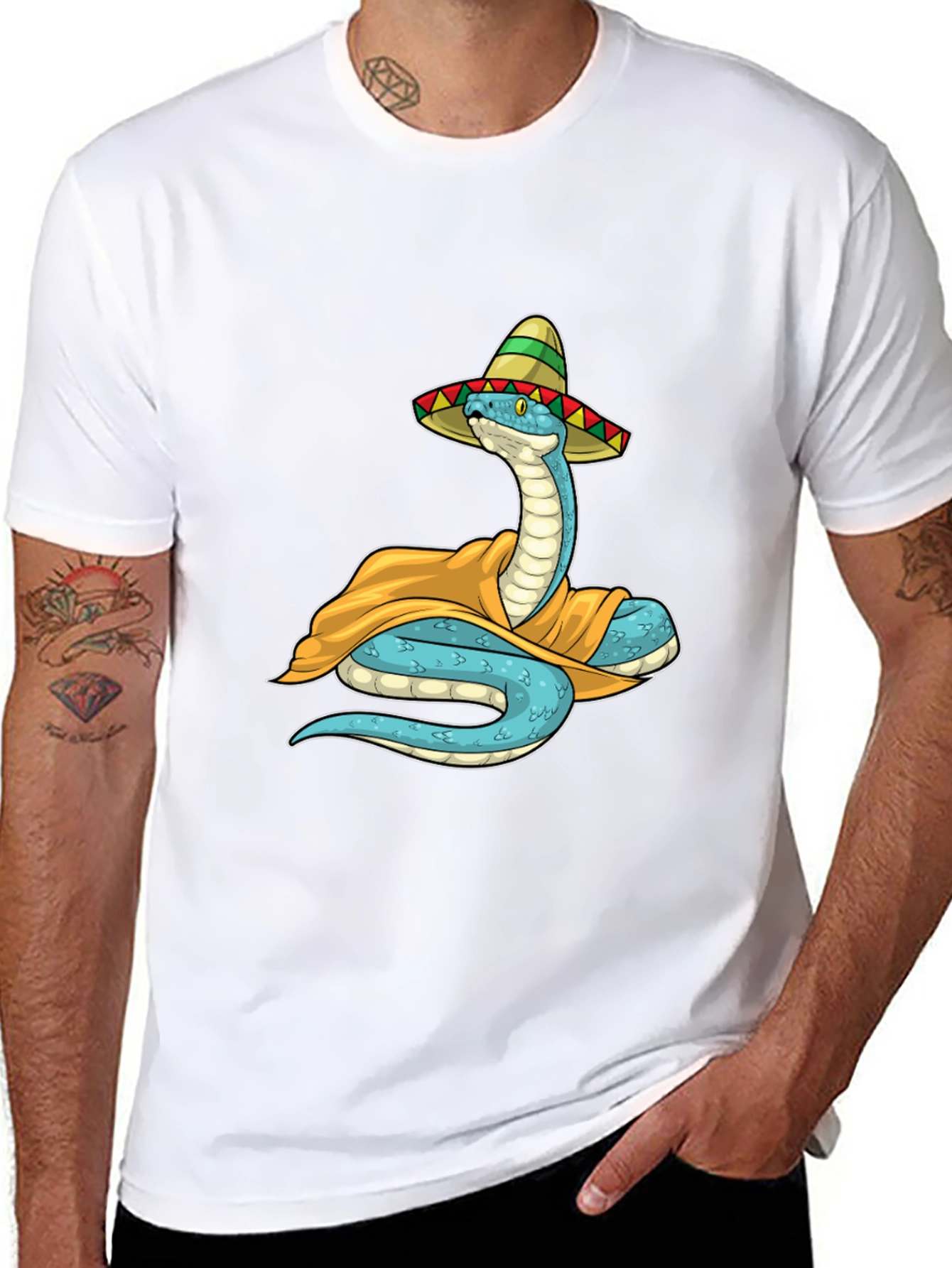 Cool Snake in Sombrero Graphic T-Shirt