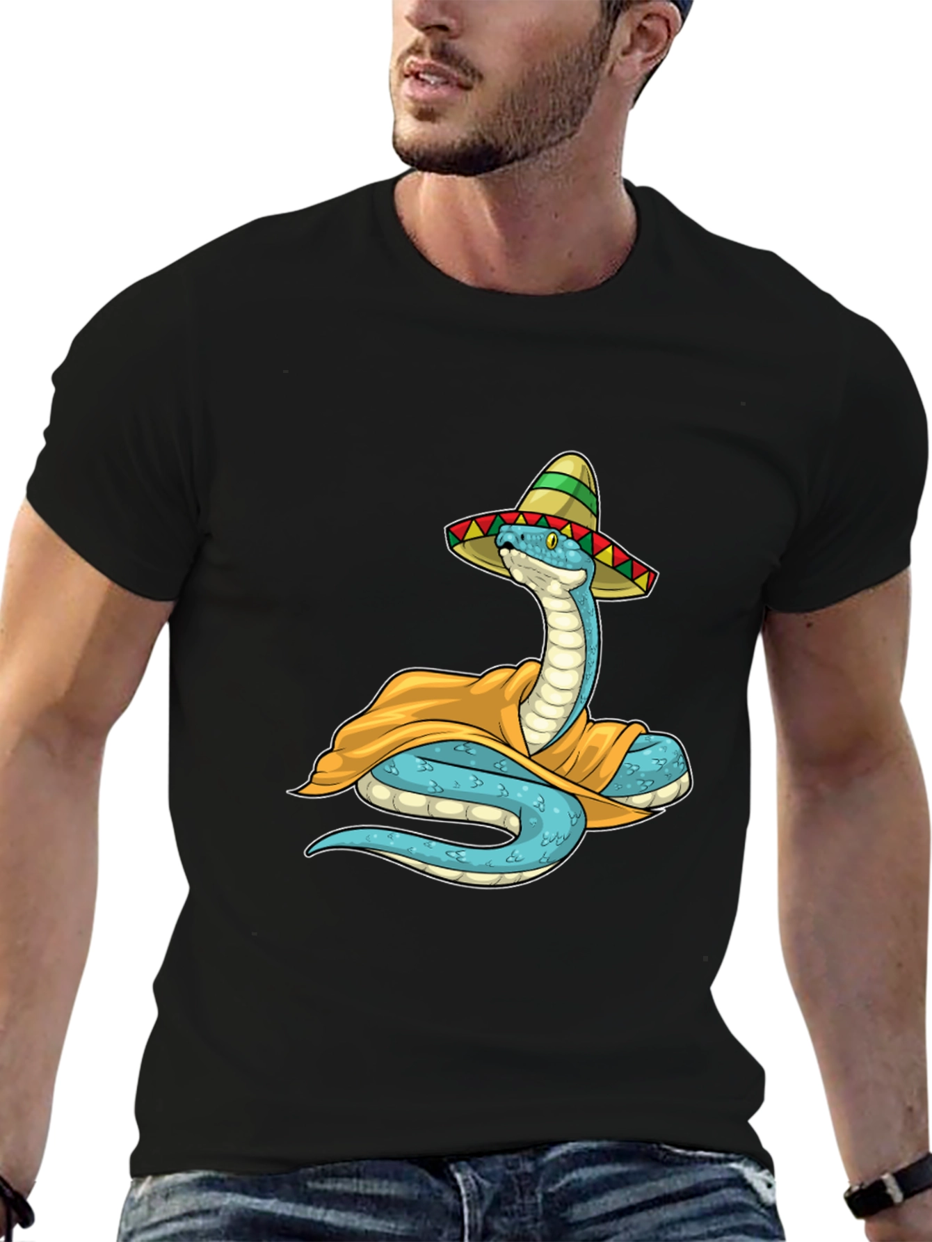 Cool Snake in Sombrero Graphic T-Shirt