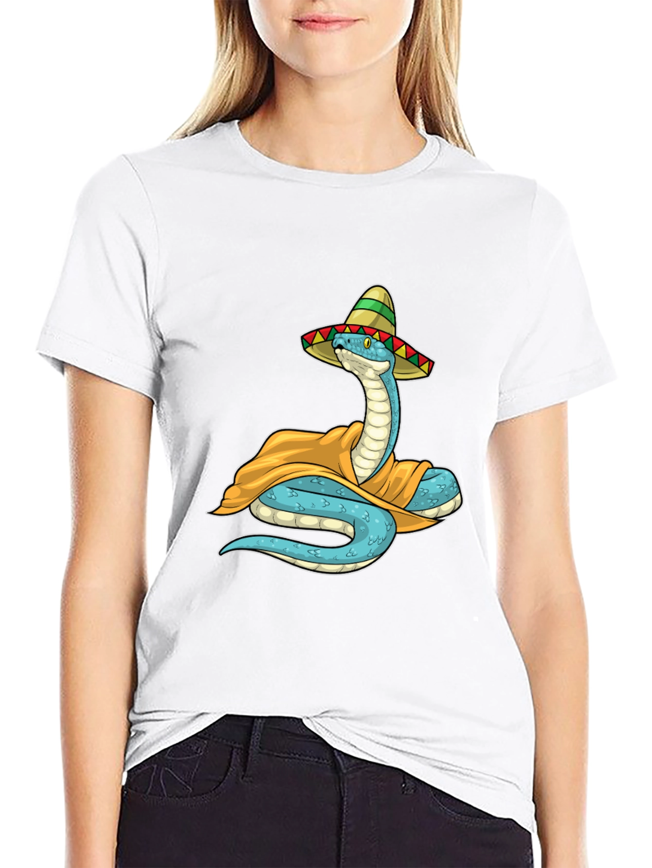 Cool Snake in Sombrero Graphic T-Shirt