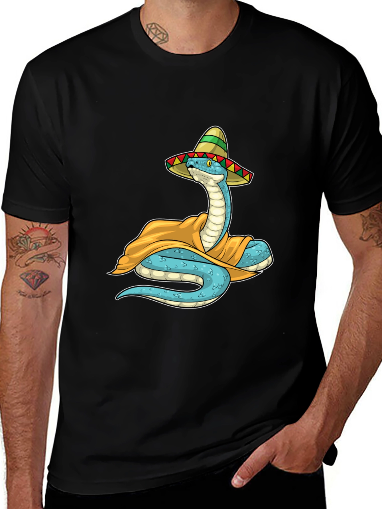 Cool Snake in Sombrero Graphic T-Shirt
