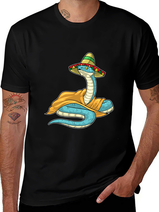 Cool Snake in Sombrero Graphic T-Shirt