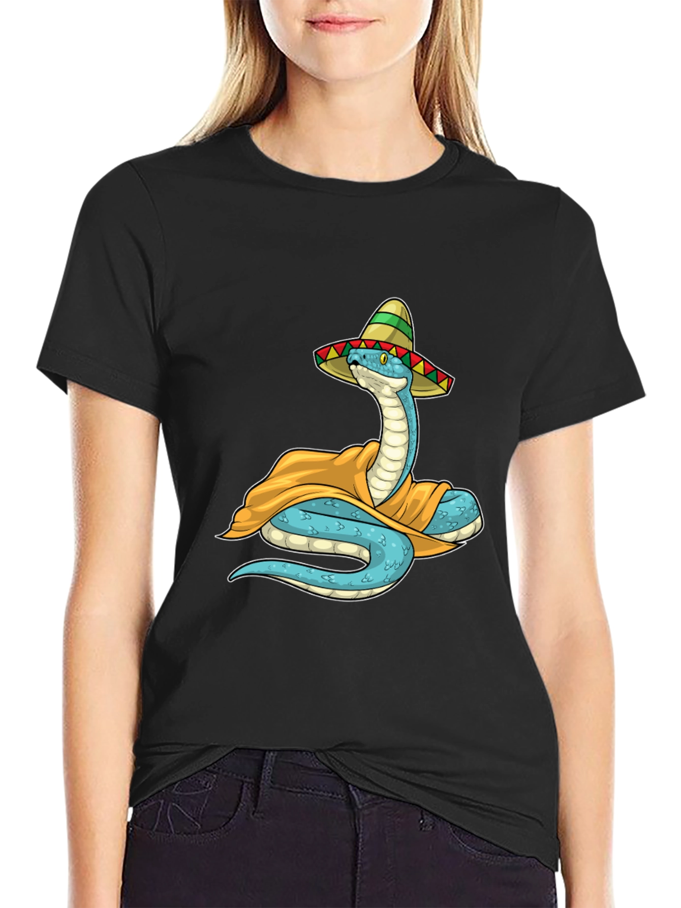 Cool Snake in Sombrero Graphic T-Shirt