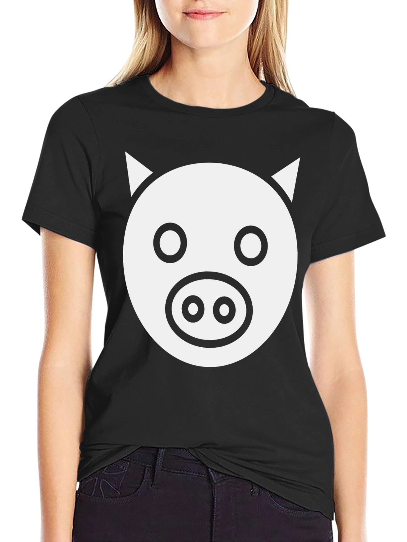 Pig Face Graphic Tee - Black Cotton T-Shirt