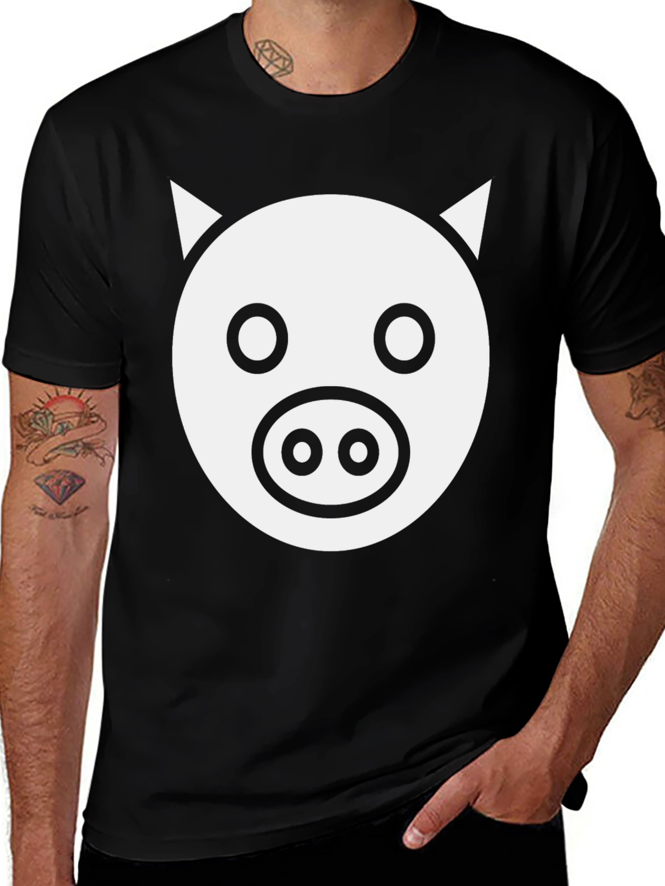 Pig Face Graphic Tee - Black Cotton T-Shirt