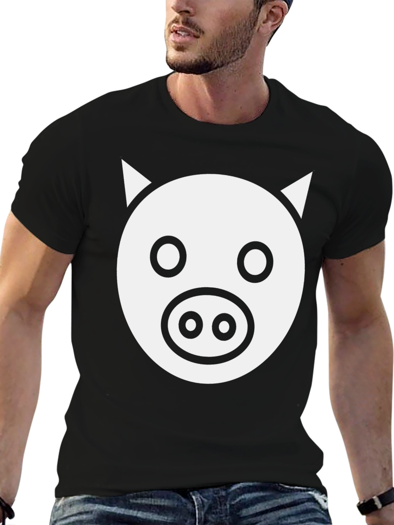Pig Face Graphic Tee - Black Cotton T-Shirt