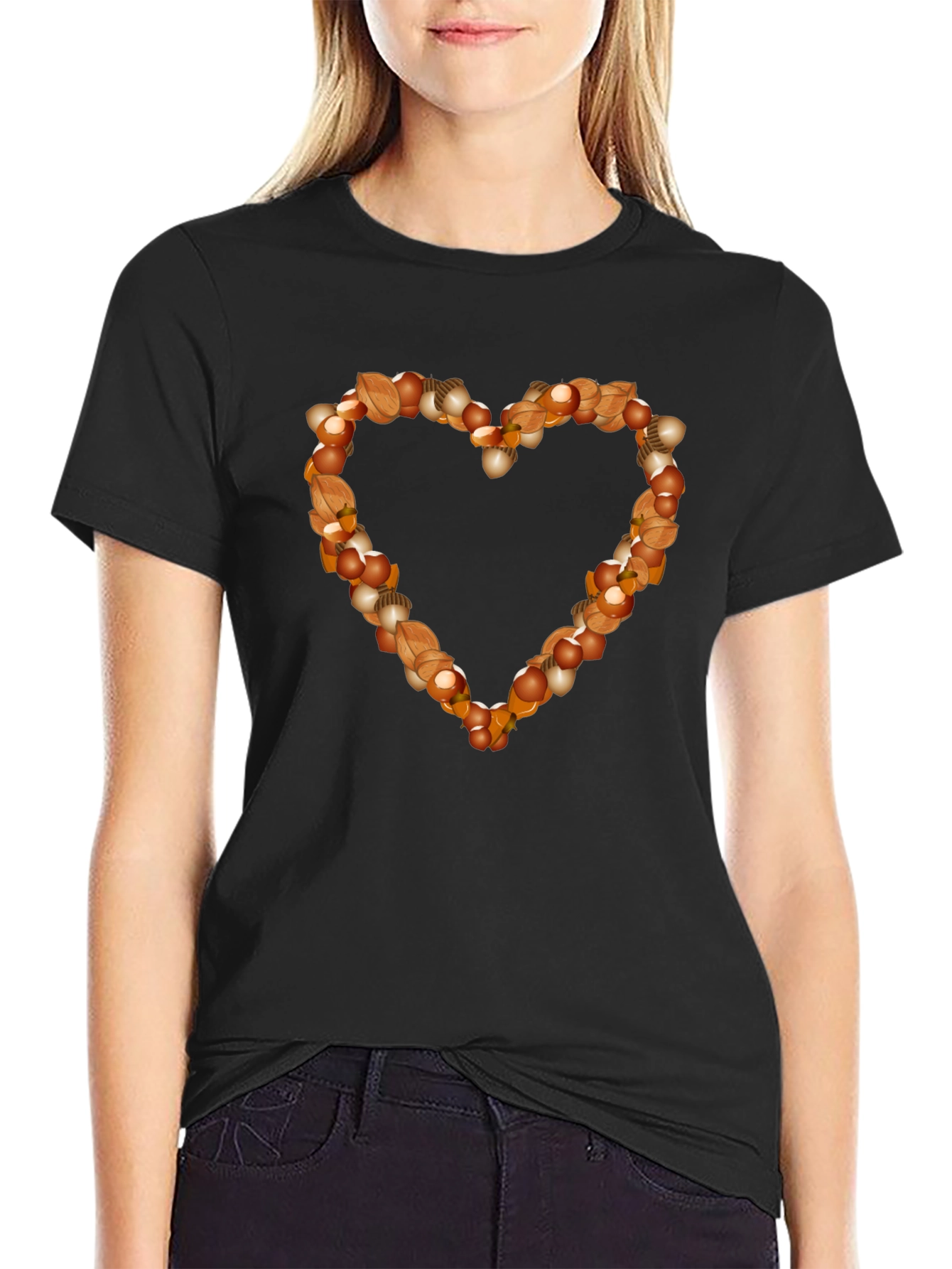 Nutty Heart Graphic Tee - Black Cotton Casual Shirt