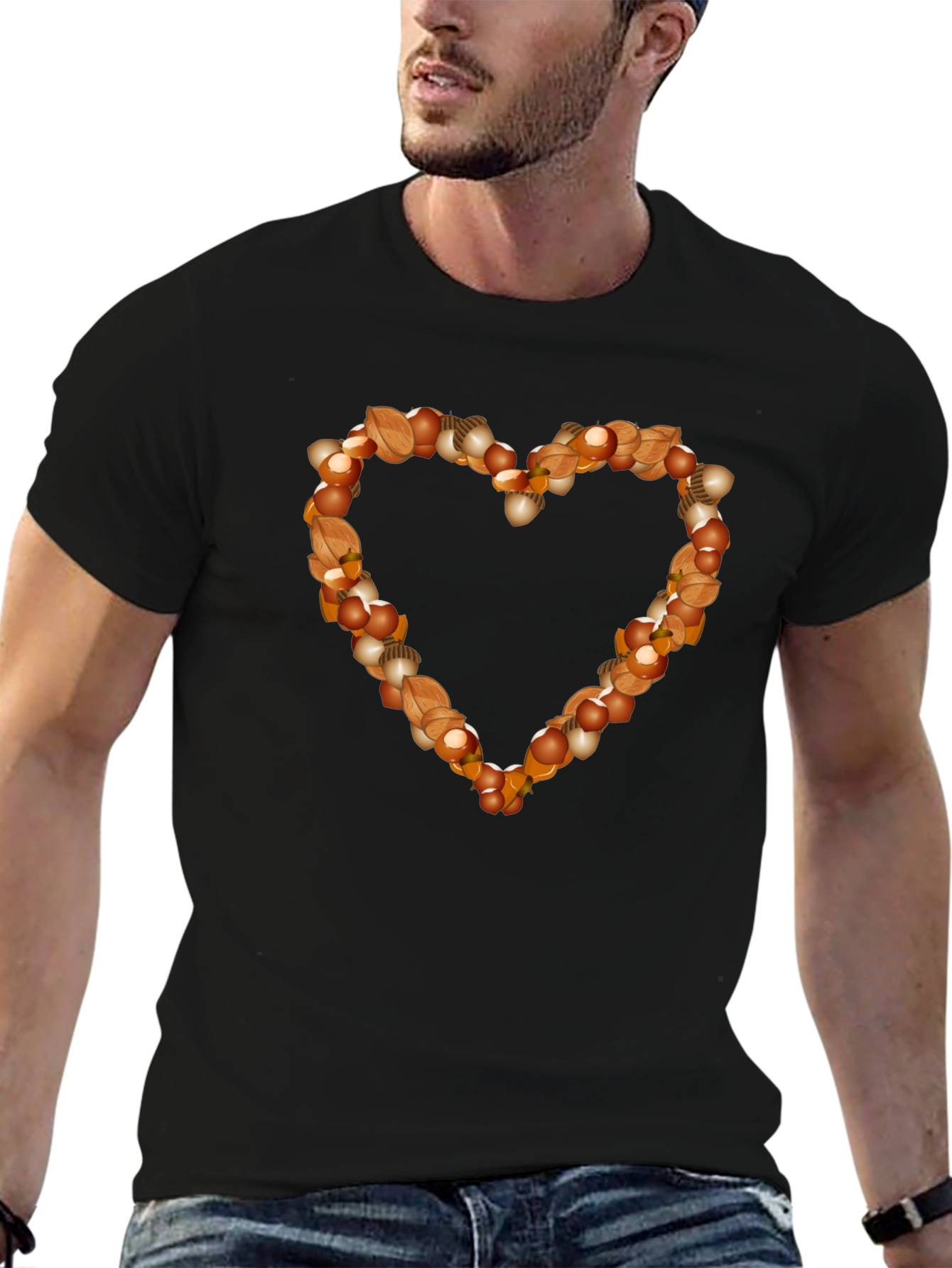 Nutty Heart Graphic Tee - Black Cotton Casual Shirt