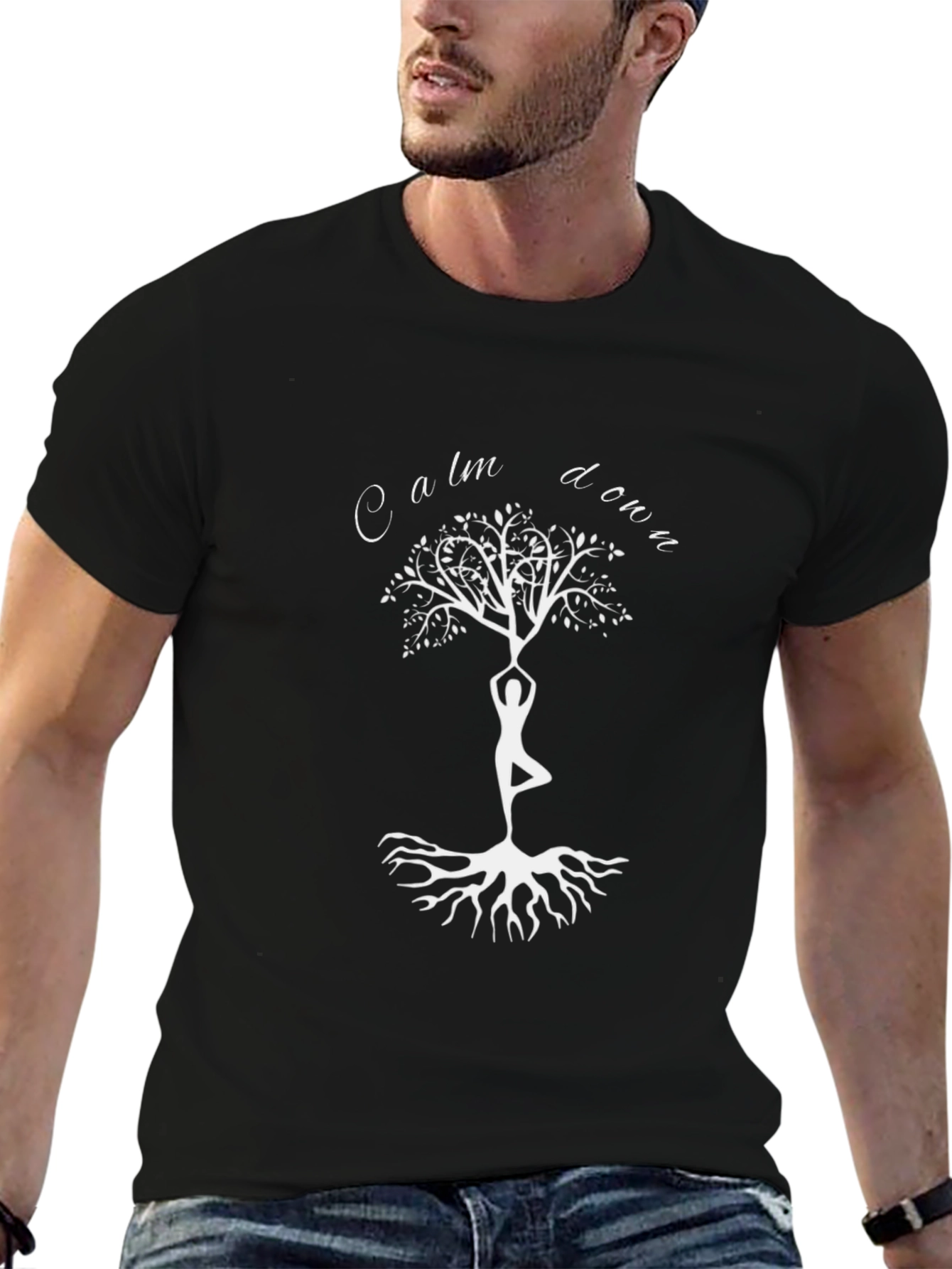 Calm Down Tree Yoga Graphic Tee - Black