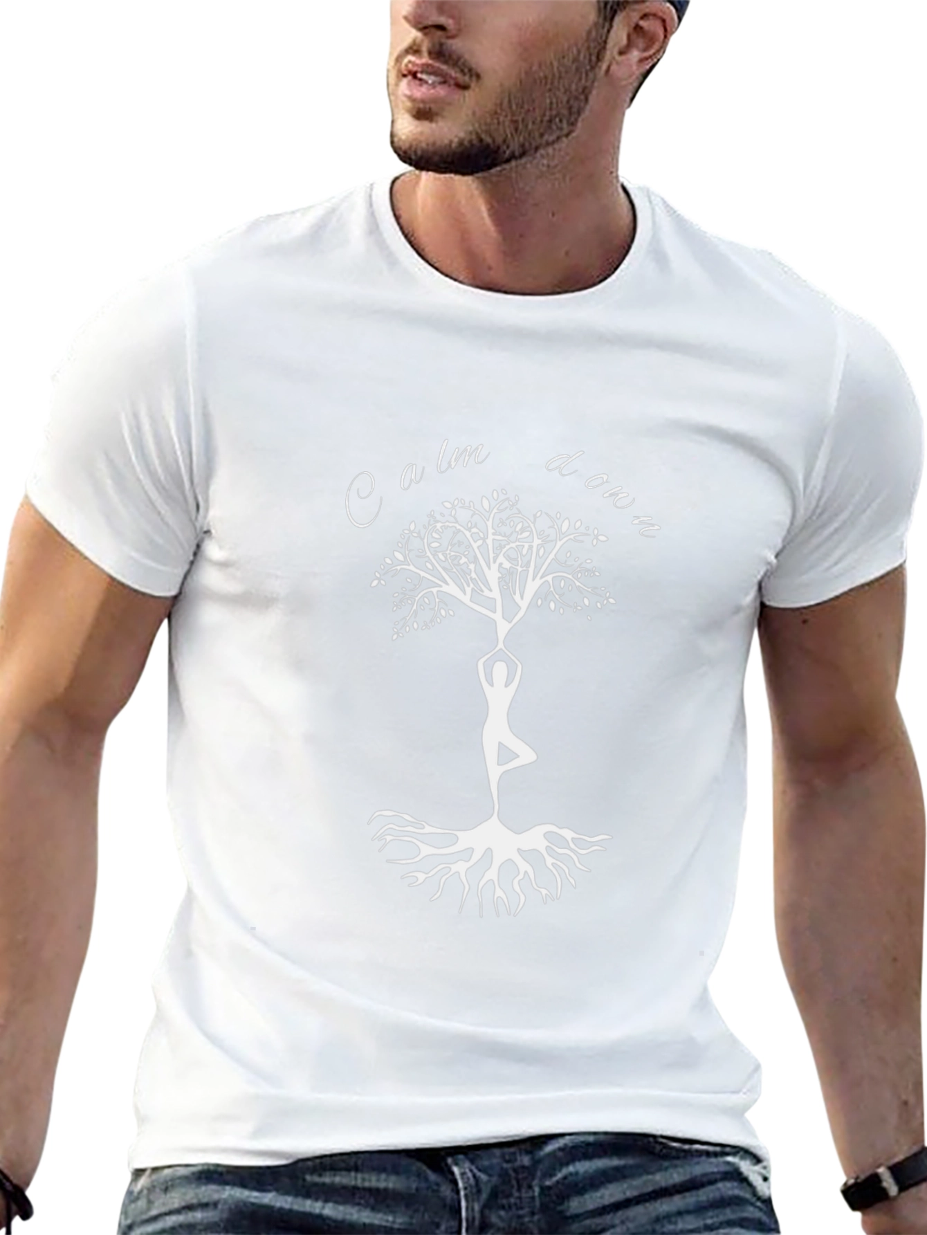 Calm Down Tree Yoga Graphic Tee - Black