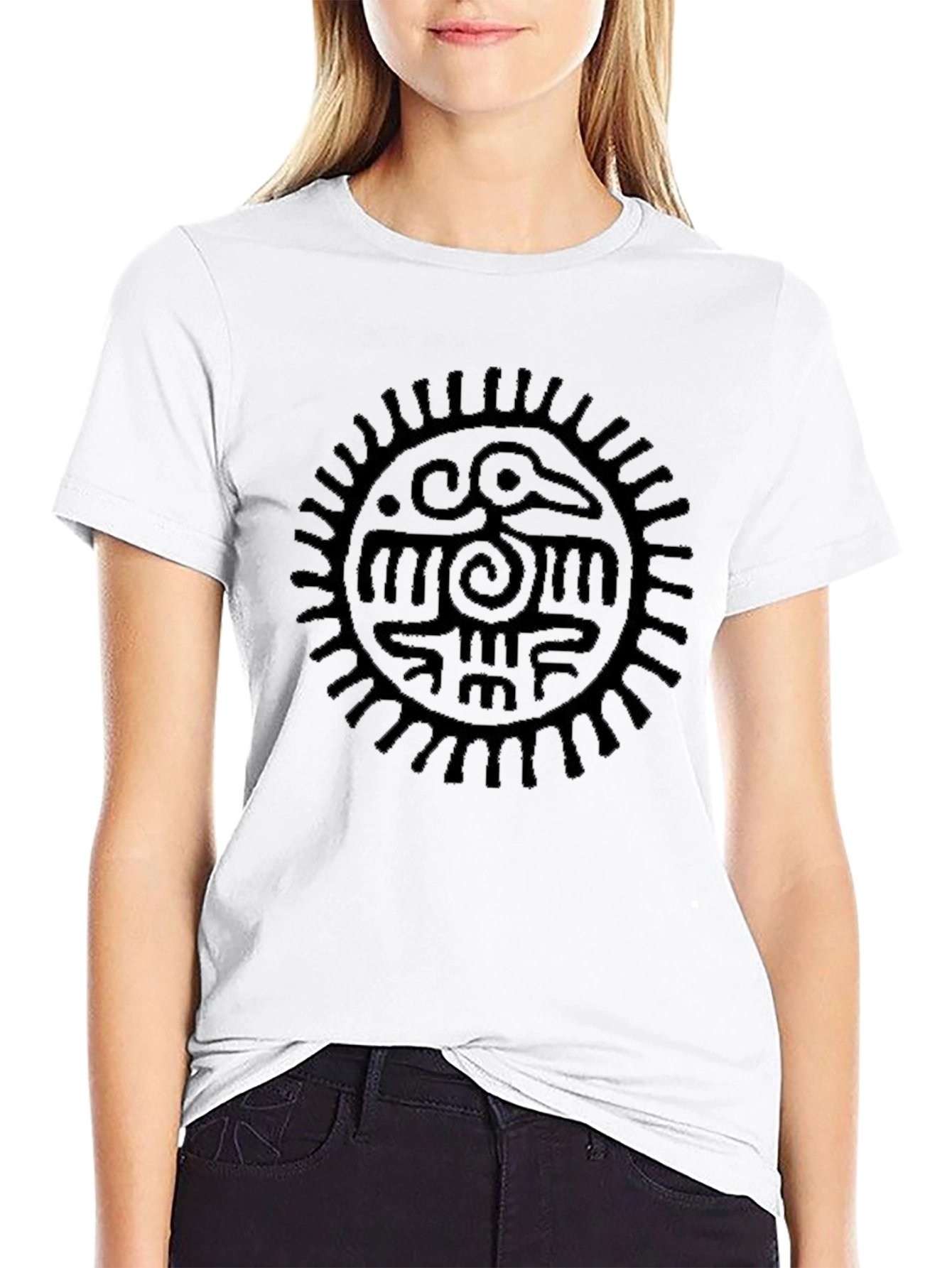 Mens Black Graphic Tee - Aztec Sun Bird Design