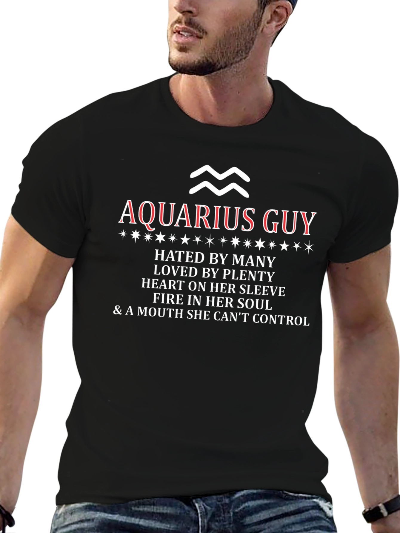Aquarius Guy Graphic Tee - Zodiac Astrology T-Shirt