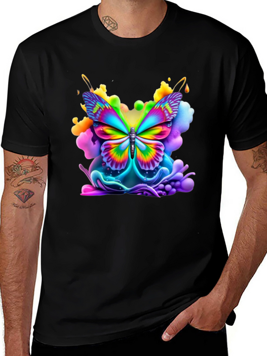 Vibrant Butterfly Graphic Tee - Black Cotton Comfort