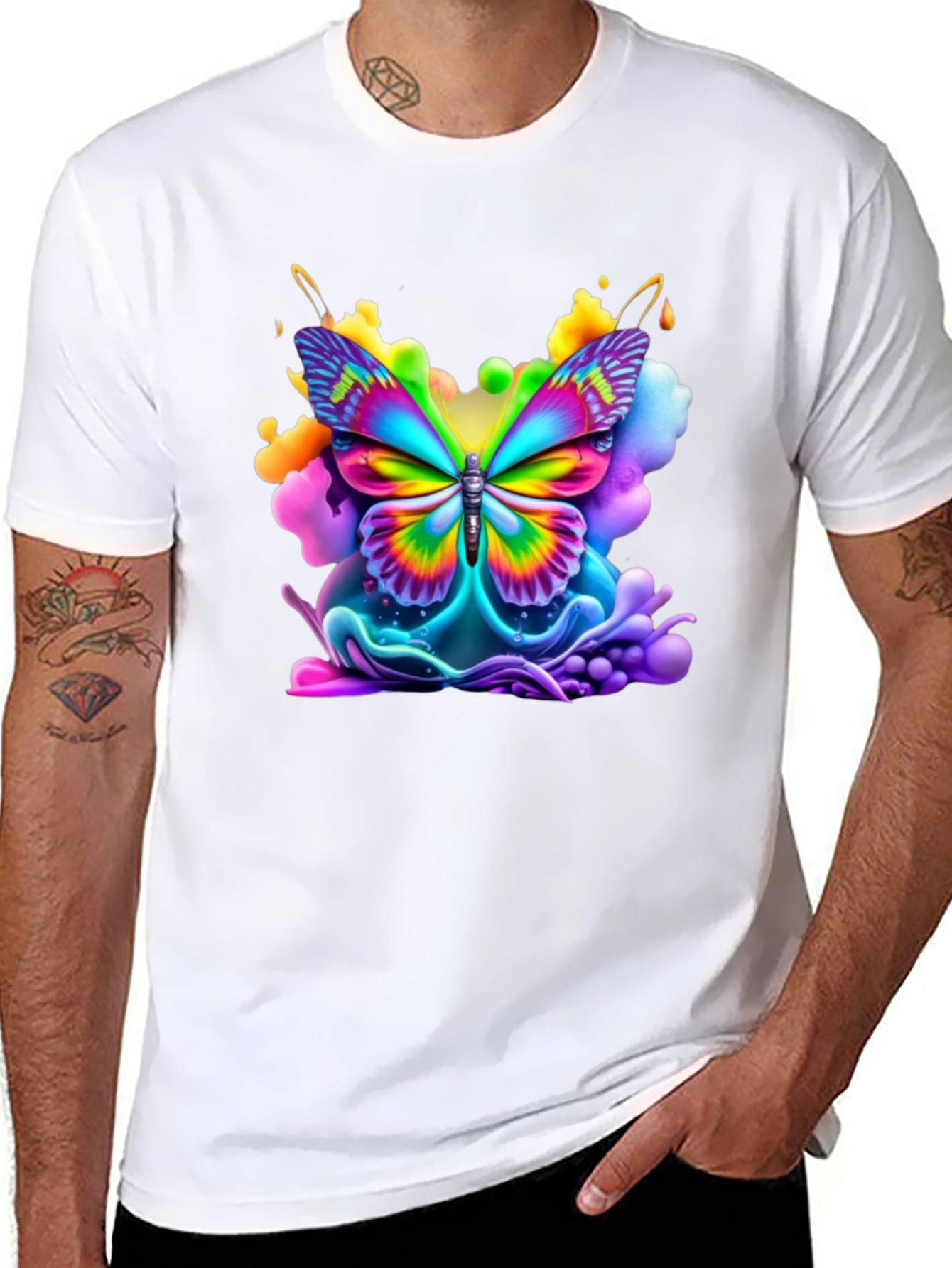 Vibrant Butterfly Graphic Tee - Black Cotton Comfort