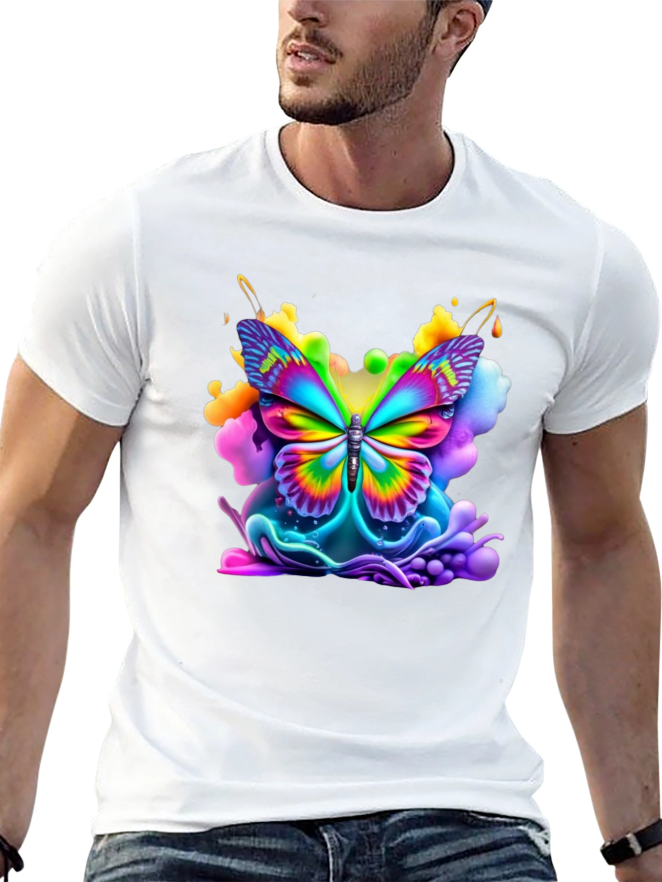 Vibrant Butterfly Graphic Tee - Black Cotton Comfort