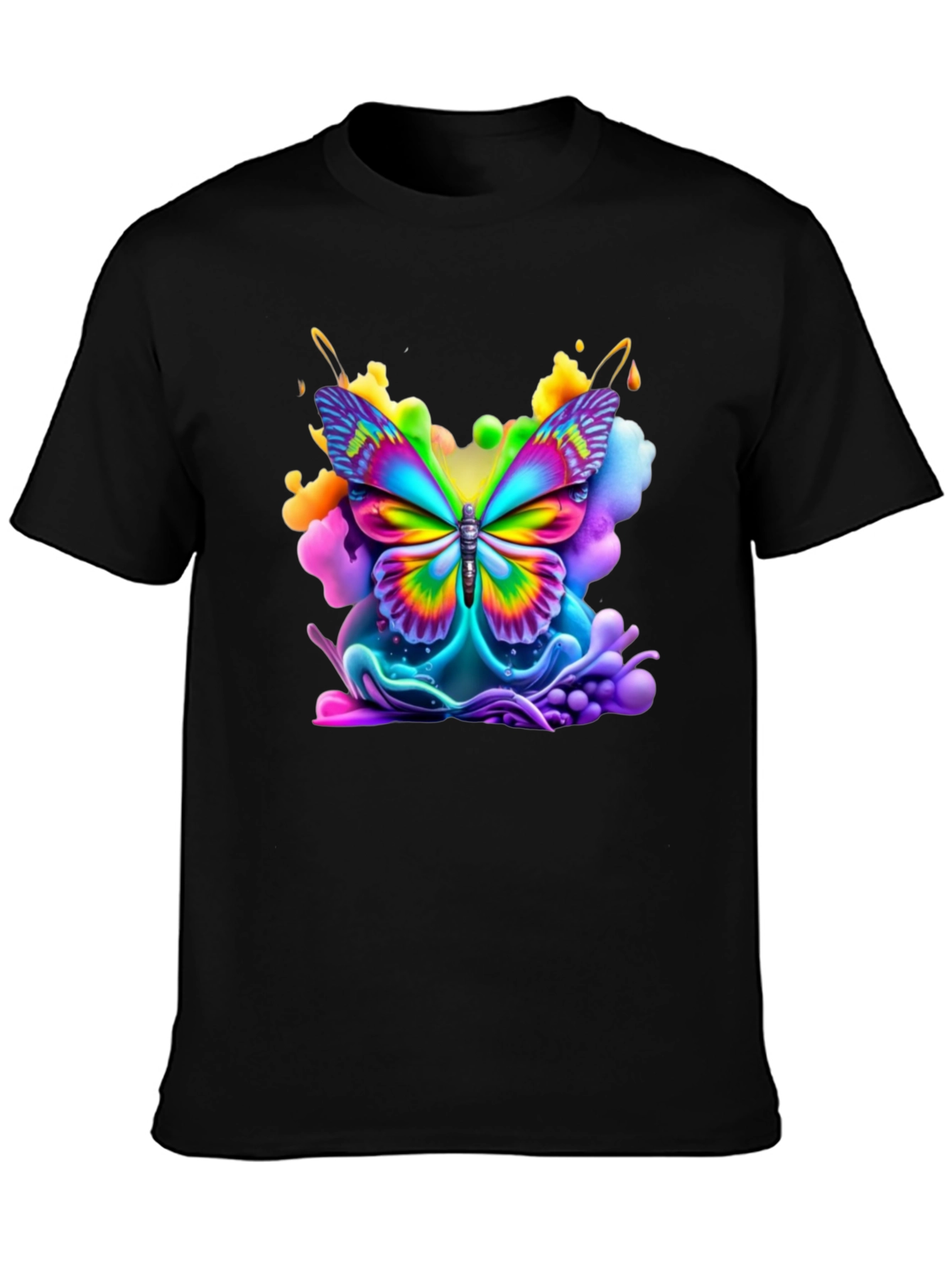 Vibrant Butterfly Graphic Tee - Black Cotton Comfort