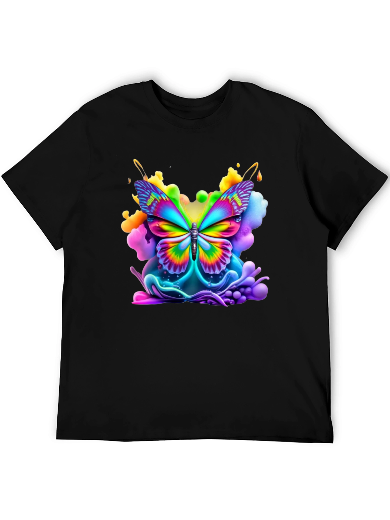 Vibrant Butterfly Graphic Tee - Black Cotton Comfort