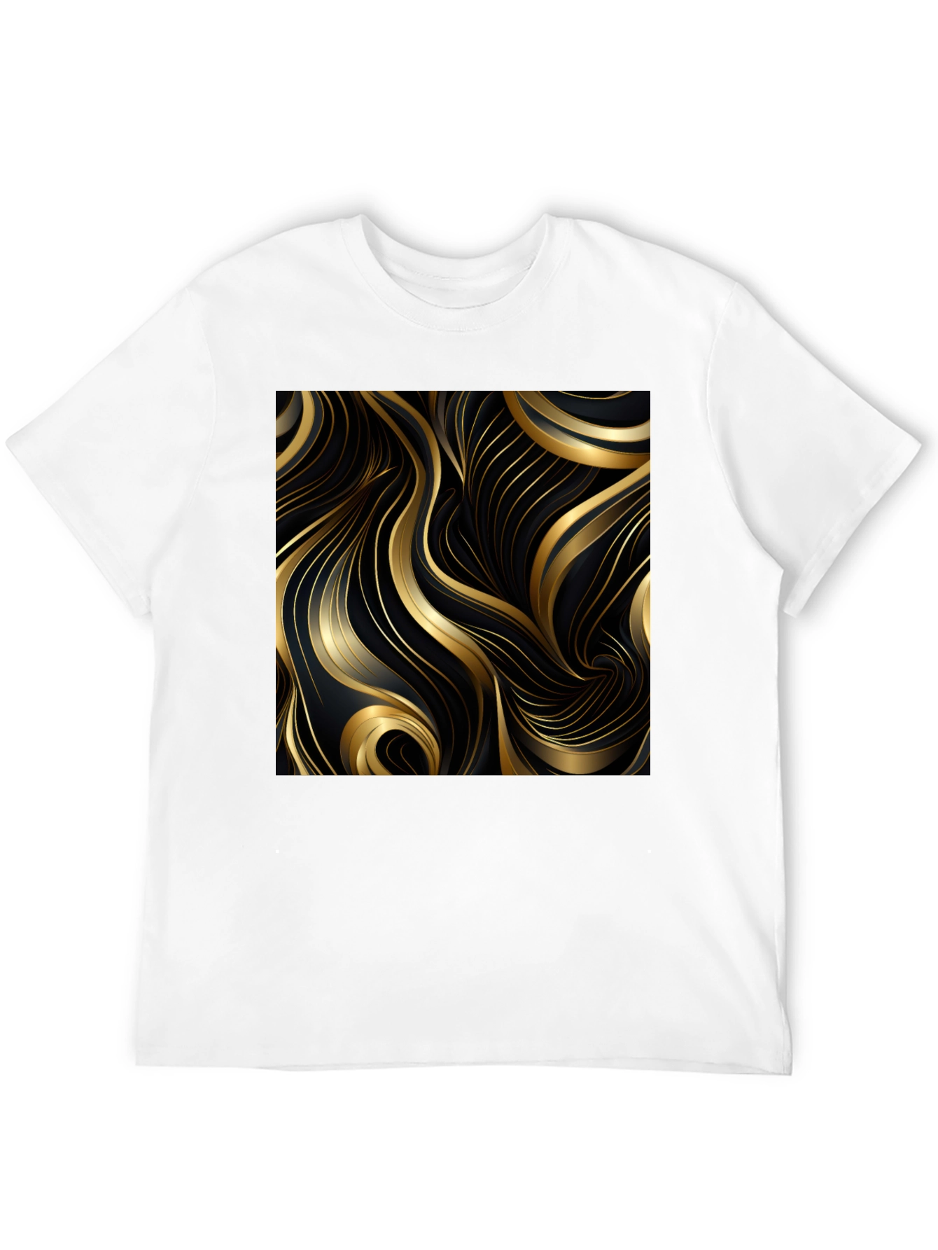 Black T-Shirt with Gold Abstract Graphic Design
