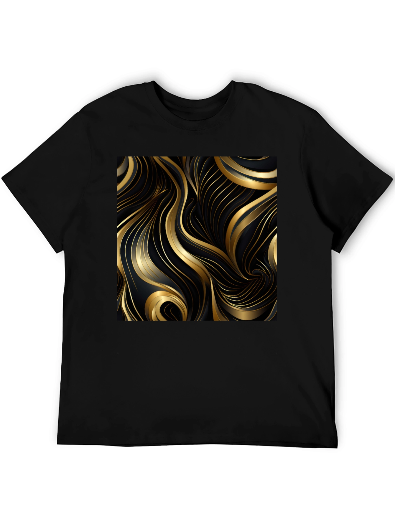 Black T-Shirt with Gold Abstract Graphic Design