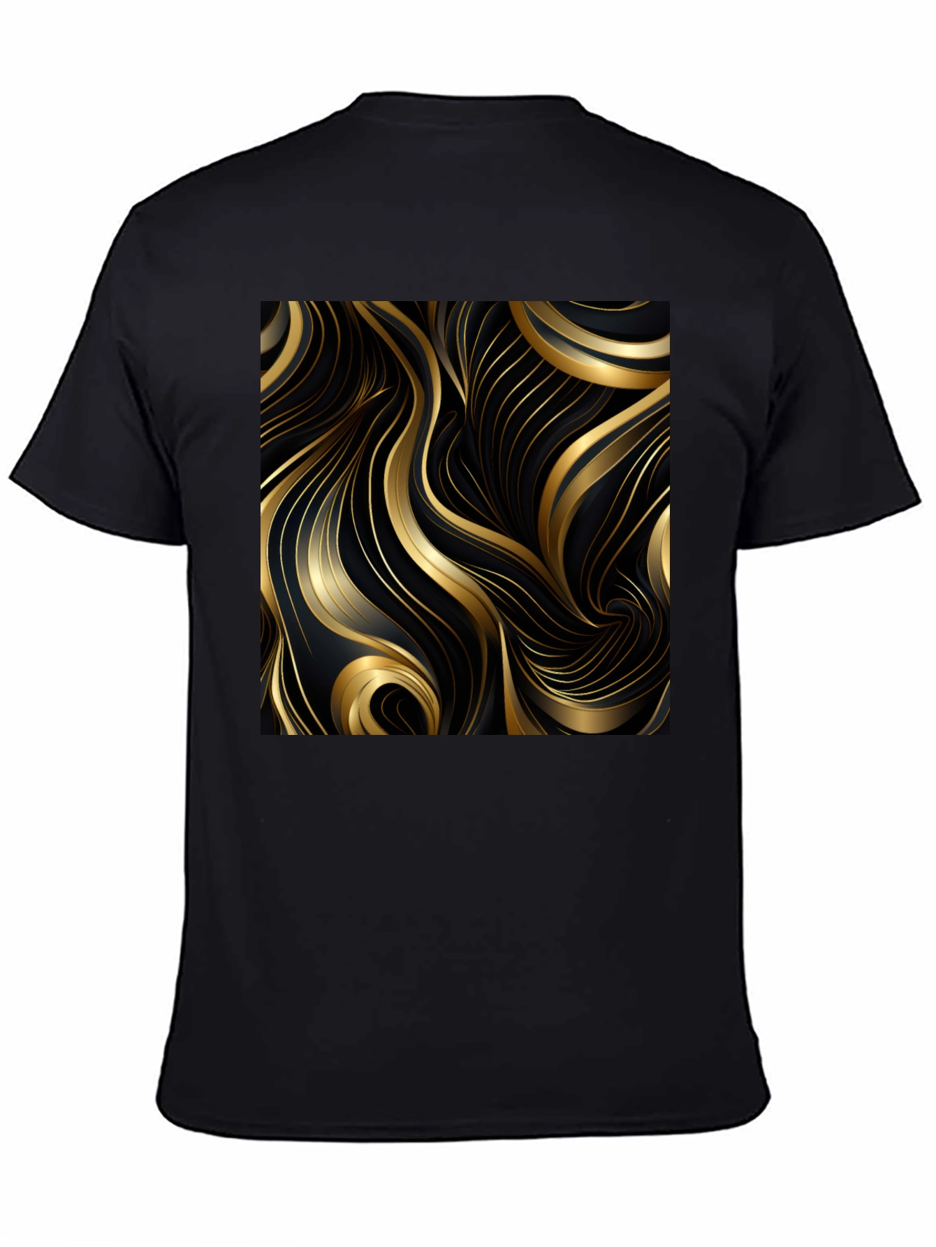 Black T-Shirt with Gold Abstract Graphic Design