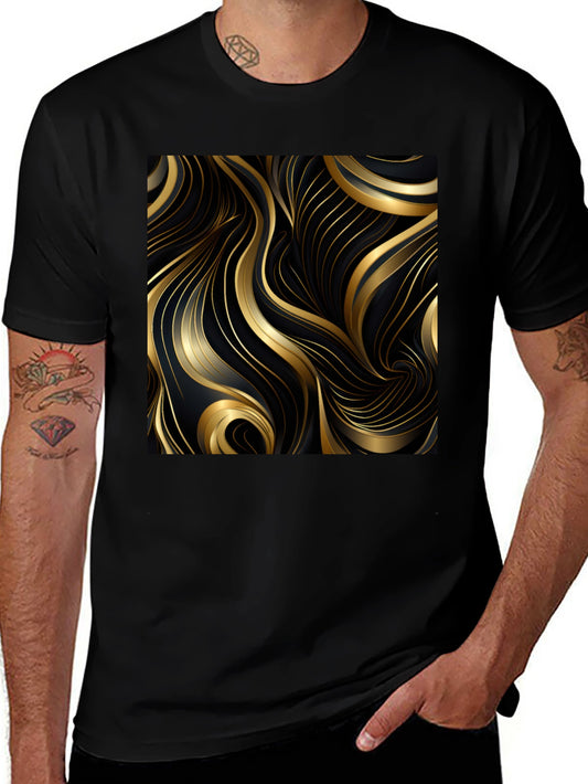 Black T-Shirt with Gold Abstract Graphic Design