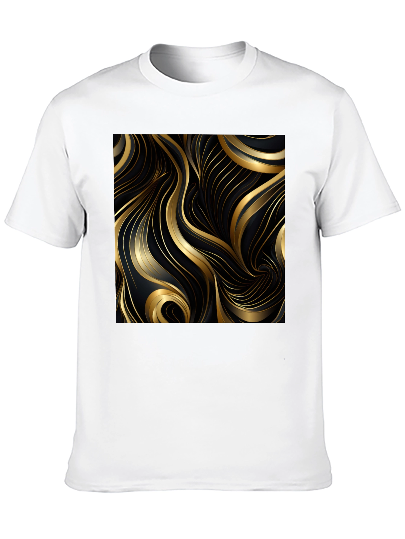 Black T-Shirt with Gold Abstract Graphic Design
