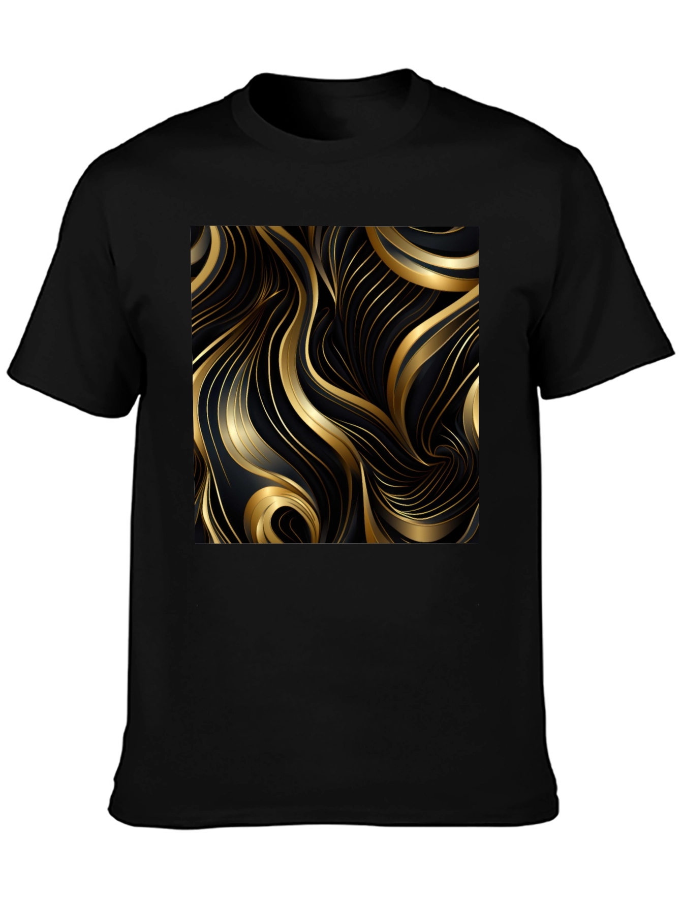 Black T-Shirt with Gold Abstract Graphic Design