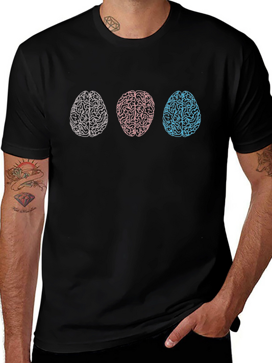Brain T-Shirt - Black Cotton Blend with Colorful Brain Graphic