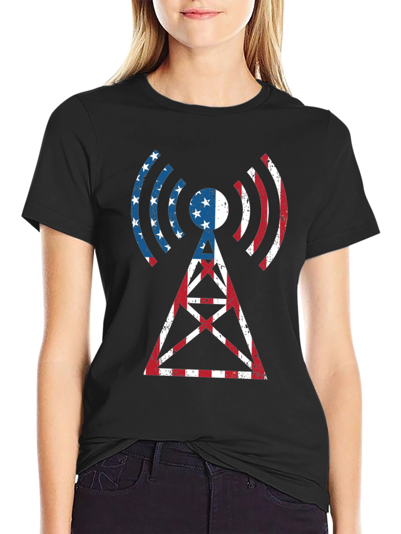 American Flag Radio Tower T-Shirt