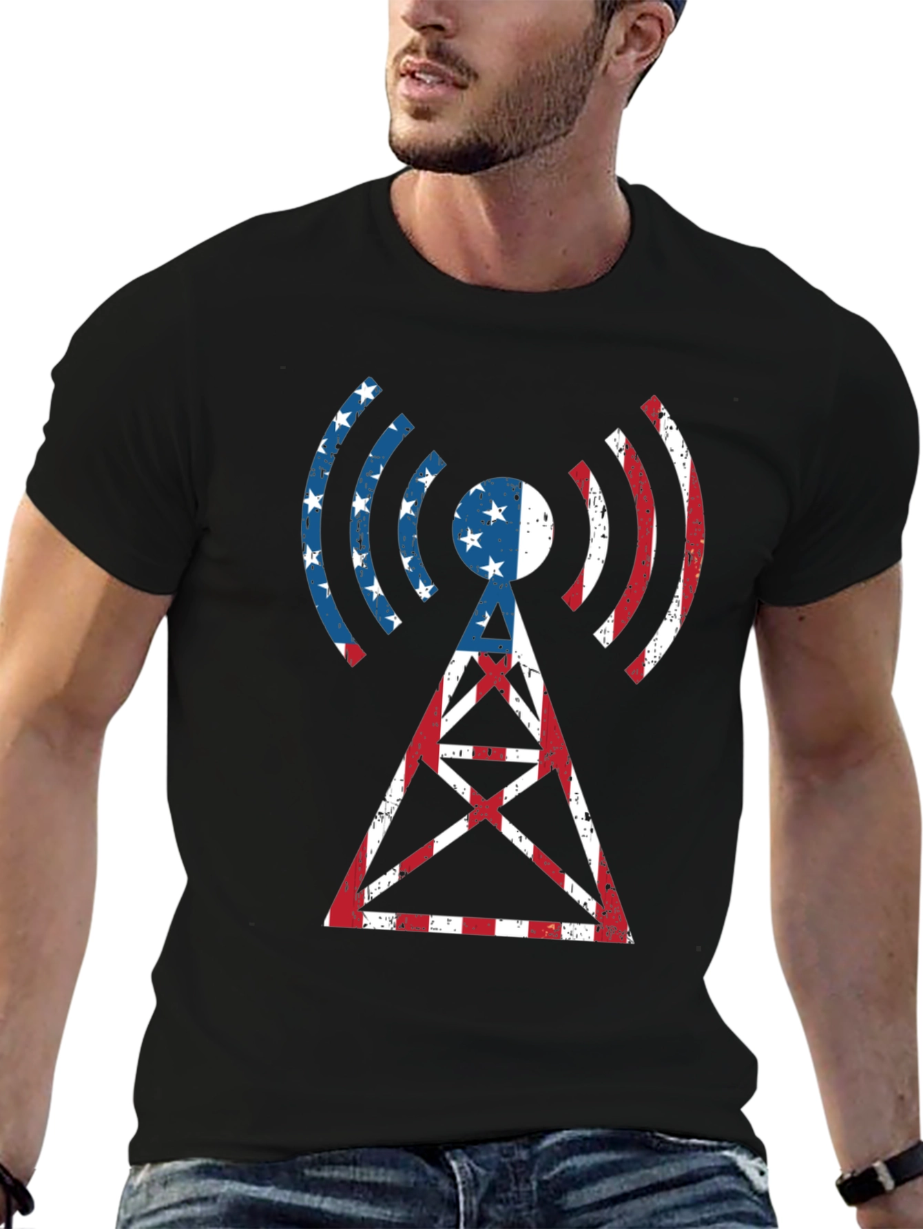 American Flag Radio Tower T-Shirt