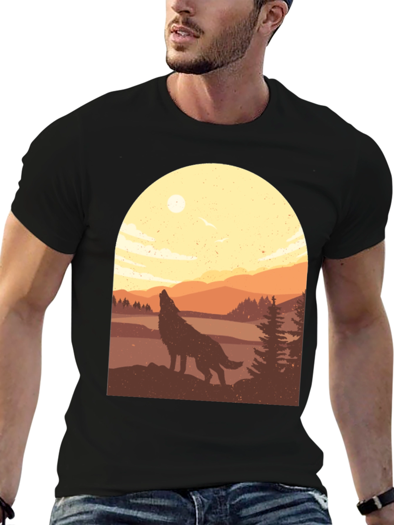 Wolf Howl Landscape Graphic T-Shirt