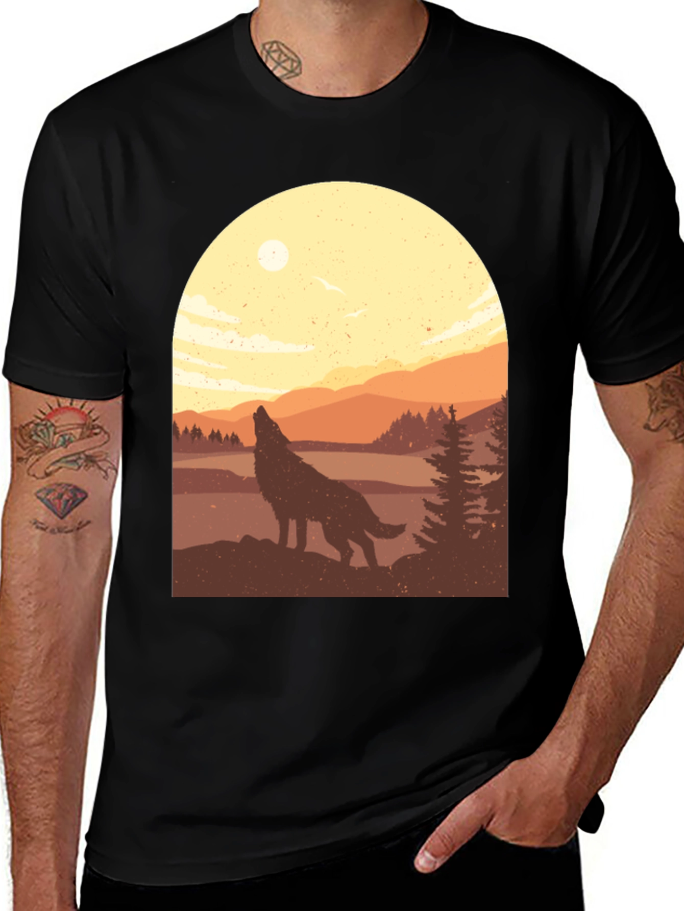 Wolf Howl Landscape Graphic T-Shirt