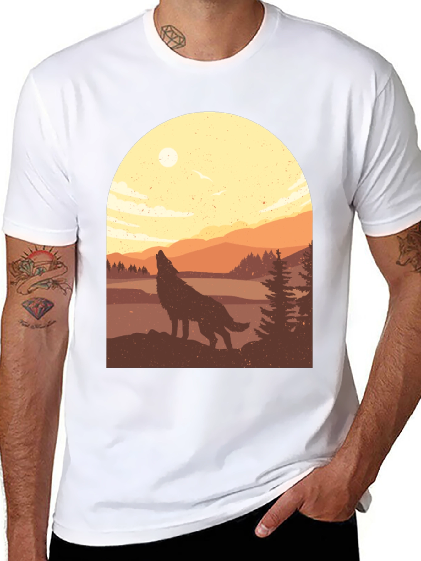 Wolf Howl Landscape Graphic T-Shirt