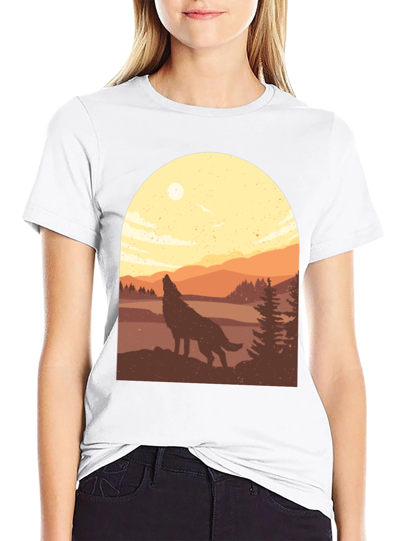 Wolf Howl Landscape Graphic T-Shirt