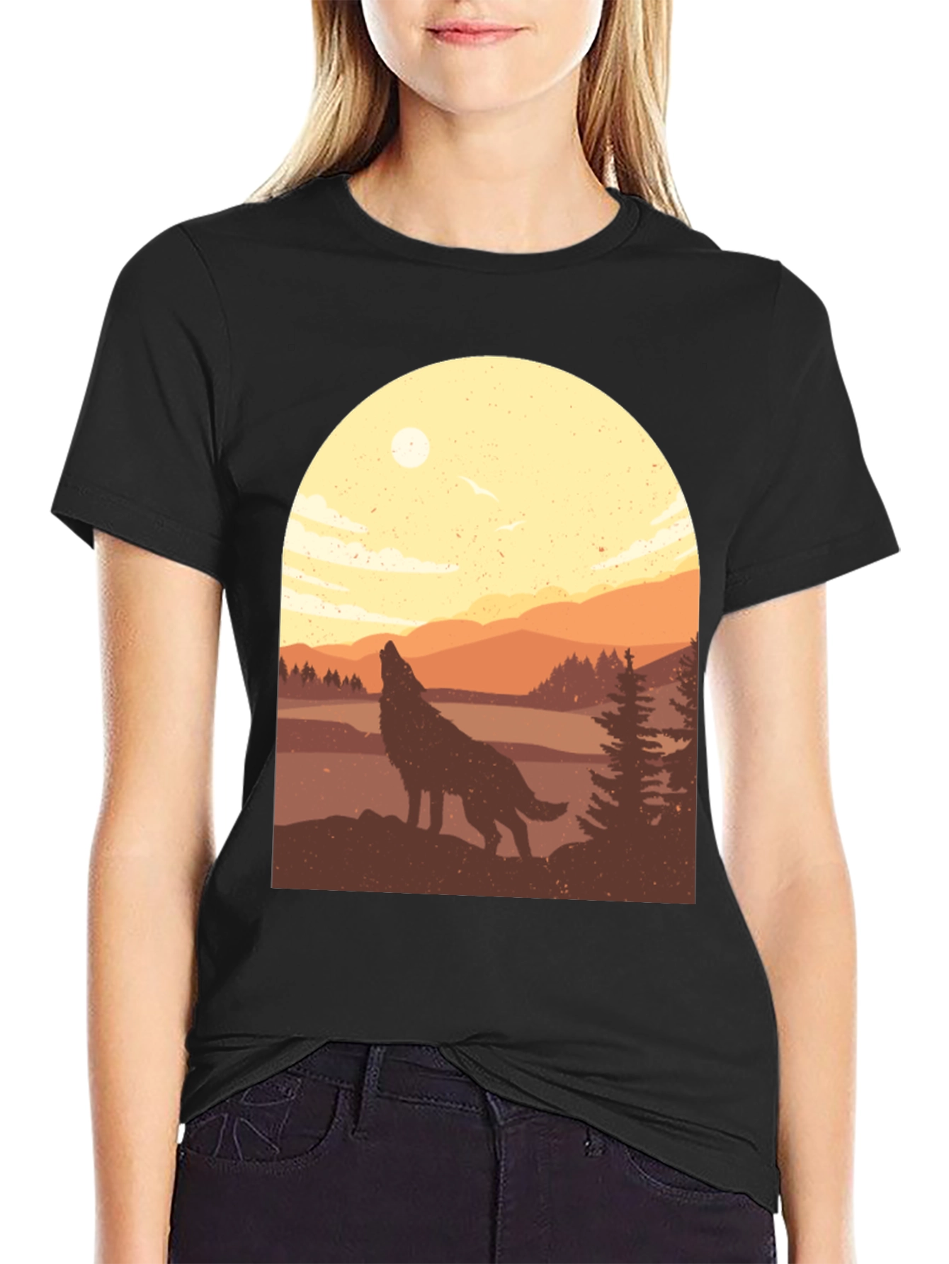 Wolf Howl Landscape Graphic T-Shirt