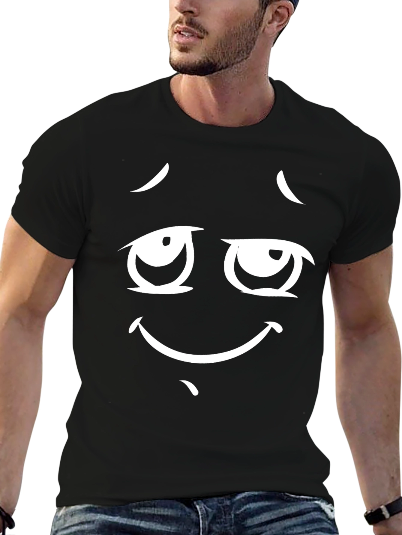 Funny Cartoon Face Black T-Shirt