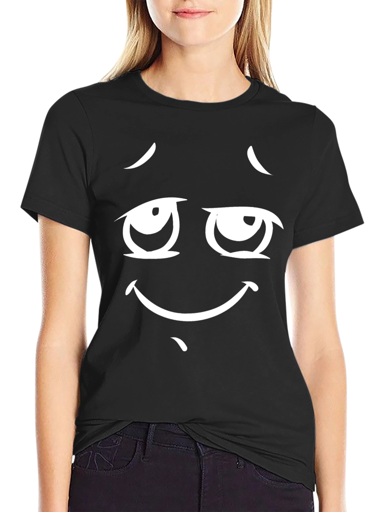 Funny Cartoon Face Black T-Shirt