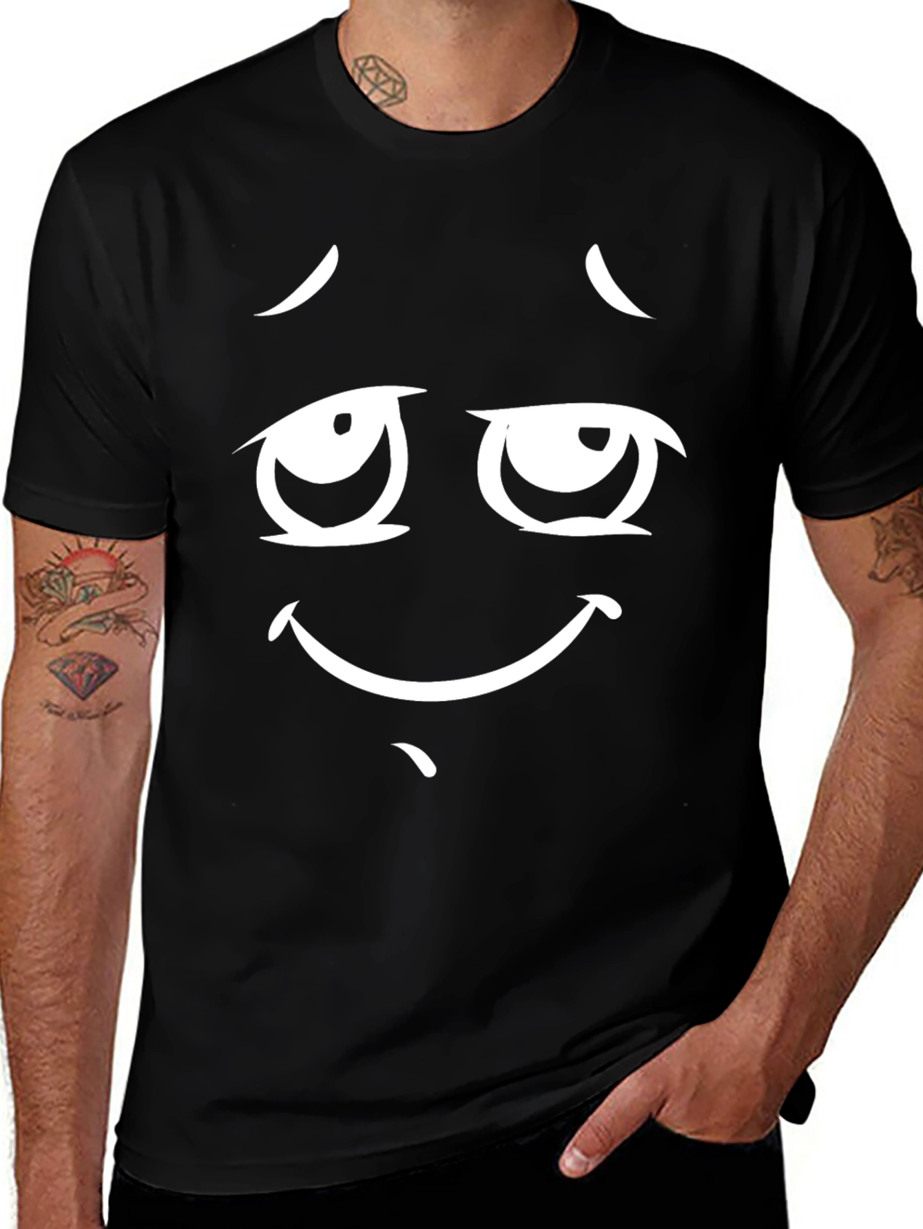 Funny Cartoon Face Black T-Shirt