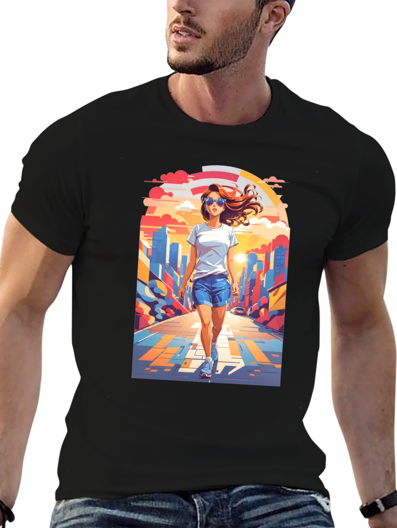 Trendy Graphic Tee: Walk in the City