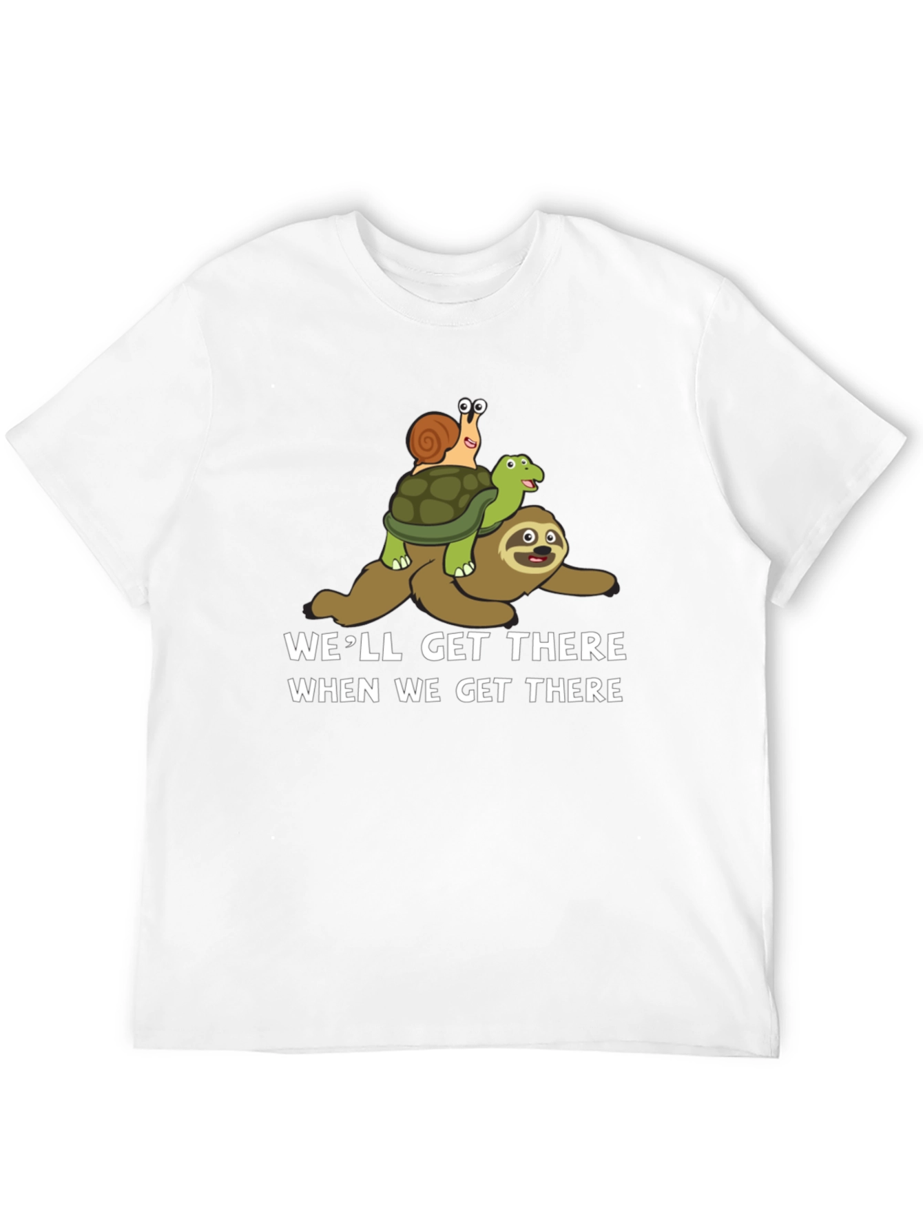 Well Get There Funny Sloth Turtle Snail Graphic T-Shirt