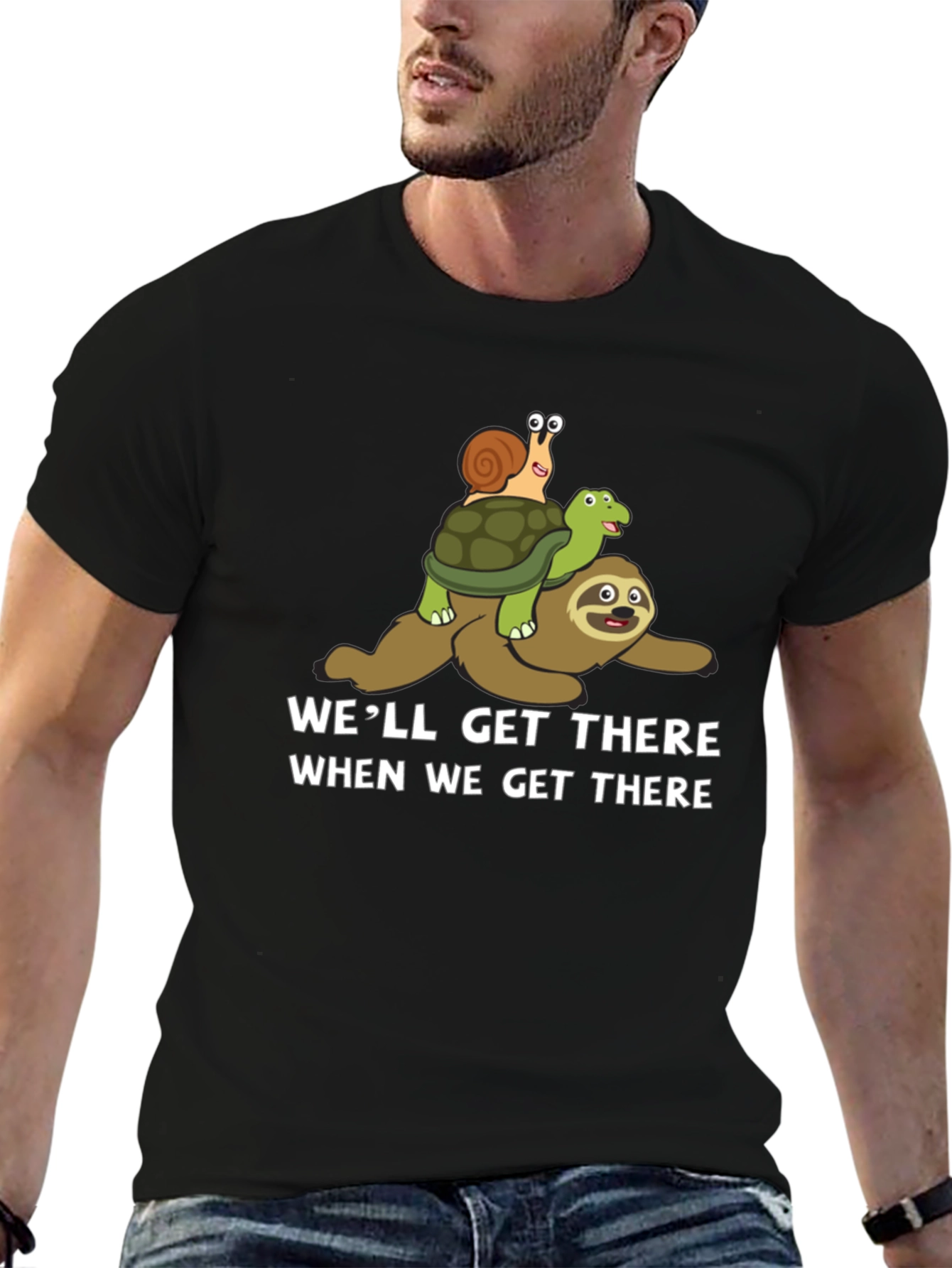 Well Get There Funny Sloth Turtle Snail Graphic T-Shirt