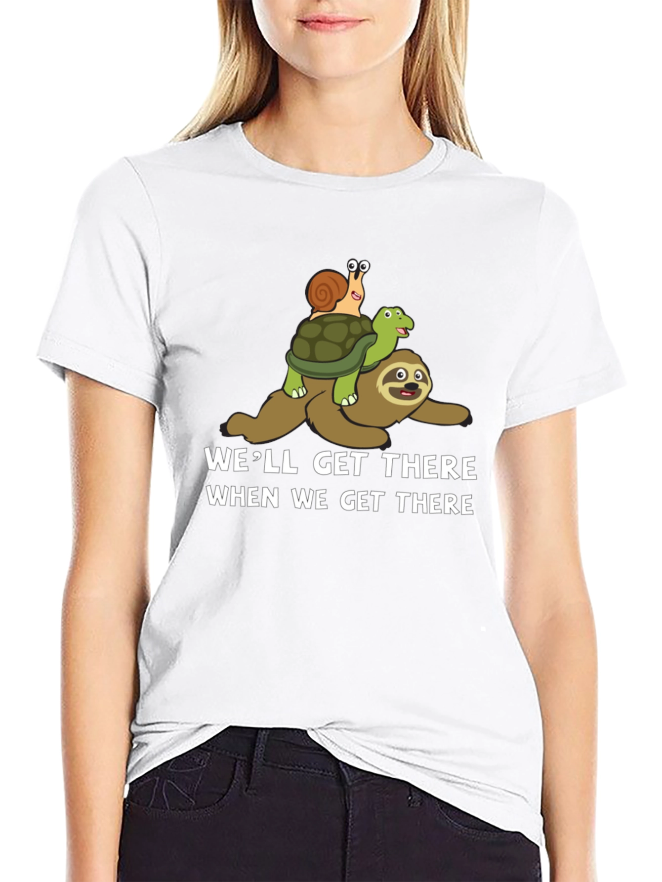 Well Get There Funny Sloth Turtle Snail Graphic T-Shirt