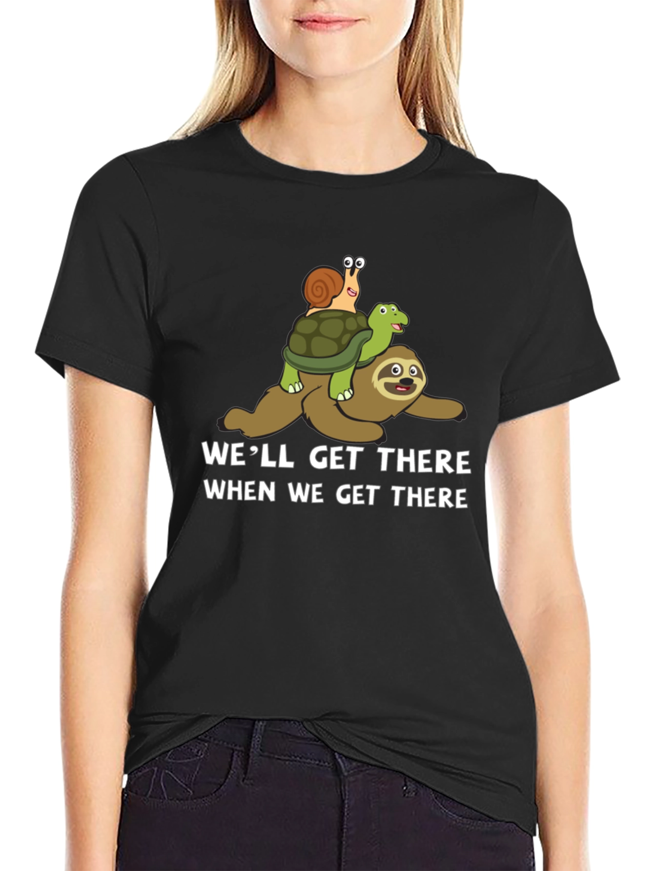 Well Get There Funny Sloth Turtle Snail Graphic T-Shirt