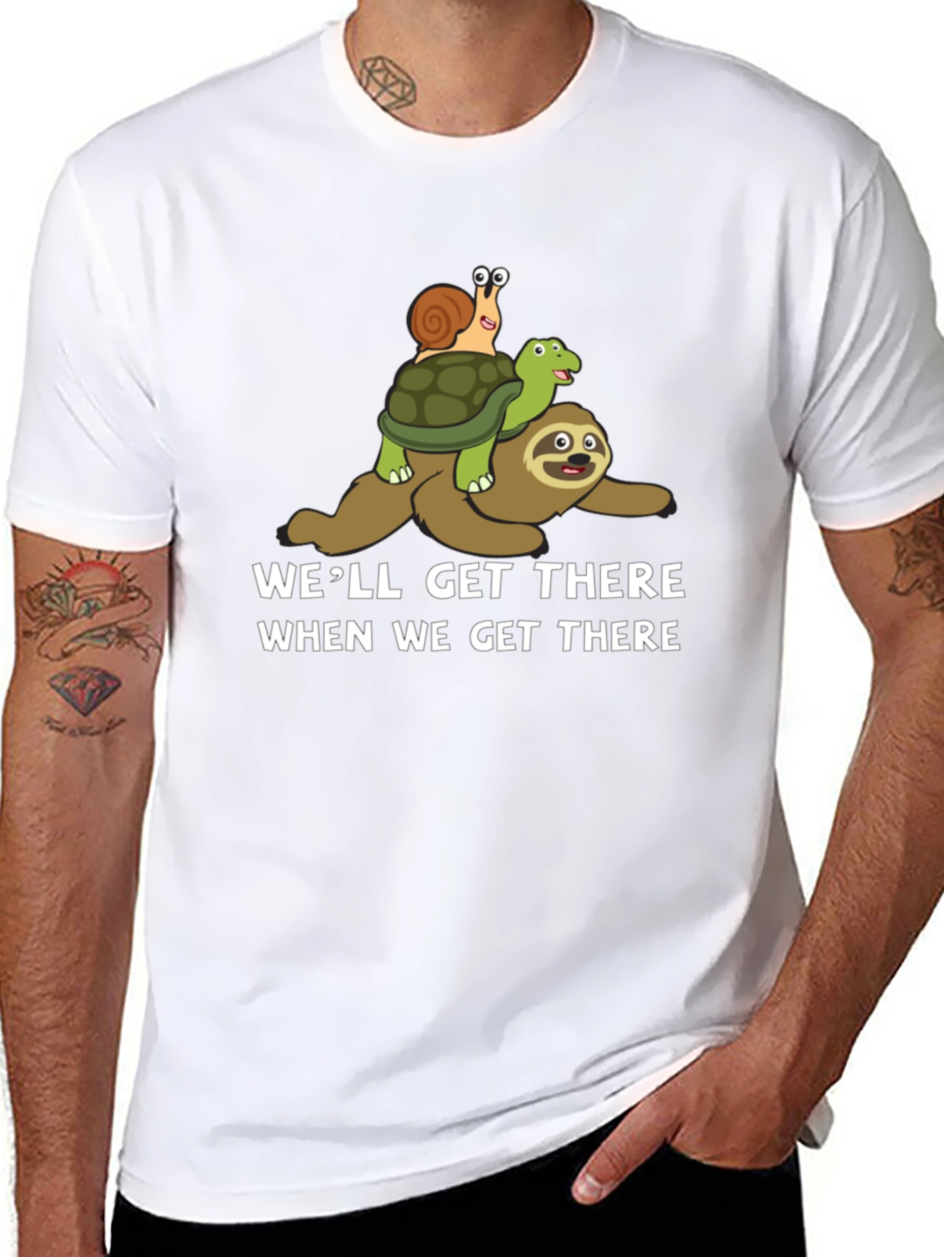 Well Get There Funny Sloth Turtle Snail Graphic T-Shirt